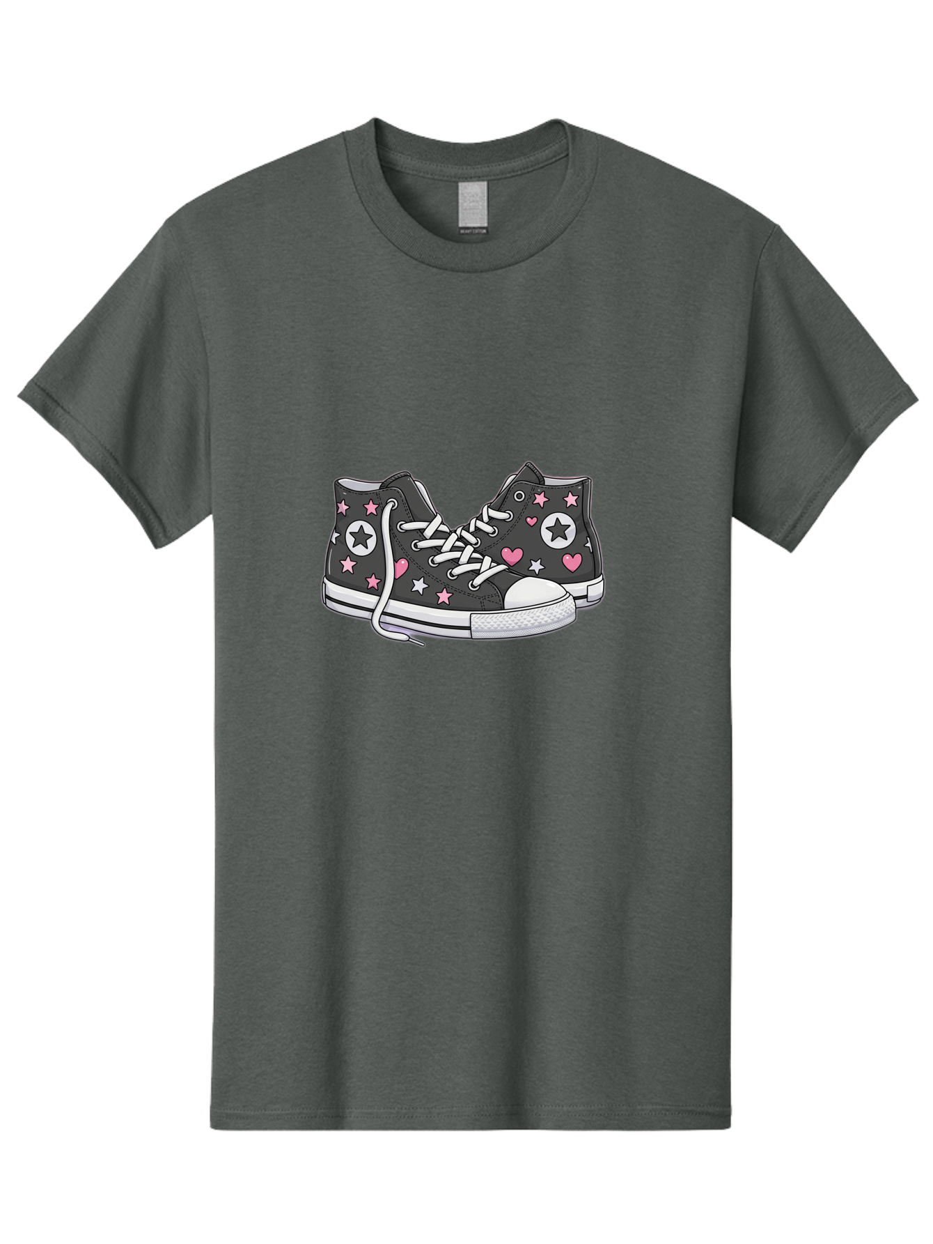 Sneakers-With-Stars-And-Hearts Men'S Graphic Tee, 100% Cotton, Comfortable Casual Summer Wear, Machine Washable, Custom Sneakers, Star And Heart Designs, Fashion Footwear, Casual Wear, Pink And White Accents, Sneaker Art, Street Style, Bab432