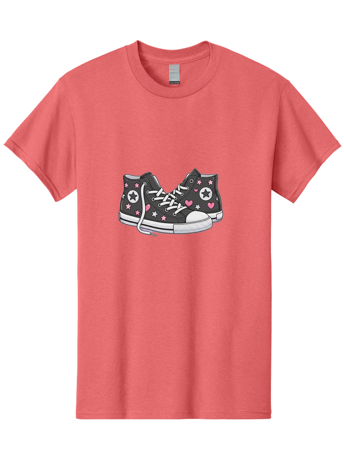 Sneakers-With-Stars-And-Hearts Men'S Graphic Tee, 100% Cotton, Comfortable Casual Summer Wear, Machine Washable, Custom Sneakers, Star And Heart Designs, Fashion Footwear, Casual Wear, Pink And White Accents, Sneaker Art, Street Style, Bab432