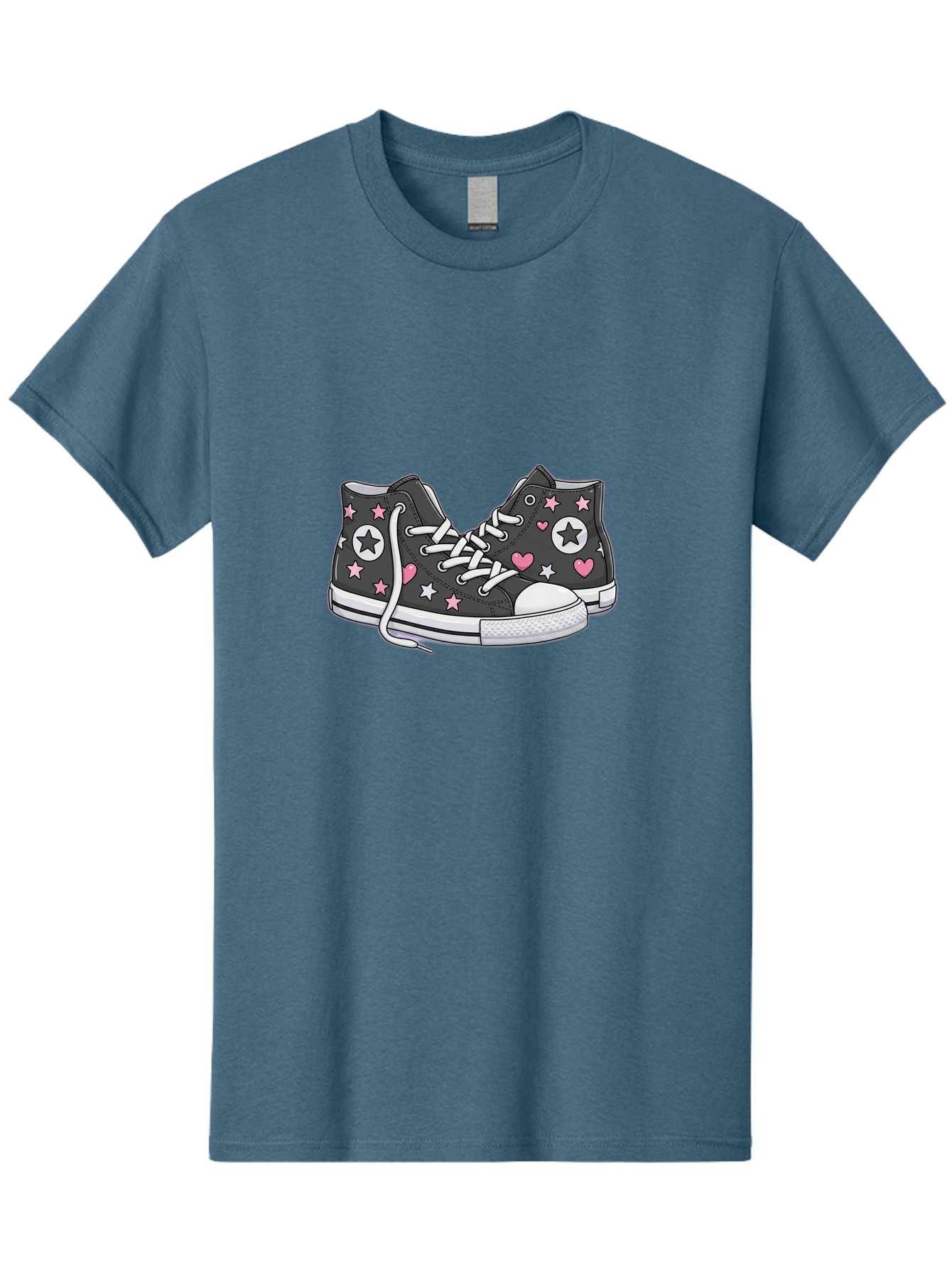 Sneakers-With-Stars-And-Hearts Men'S Graphic Tee, 100% Cotton, Comfortable Casual Summer Wear, Machine Washable, Custom Sneakers, Star And Heart Designs, Fashion Footwear, Casual Wear, Pink And White Accents, Sneaker Art, Street Style, Bab432