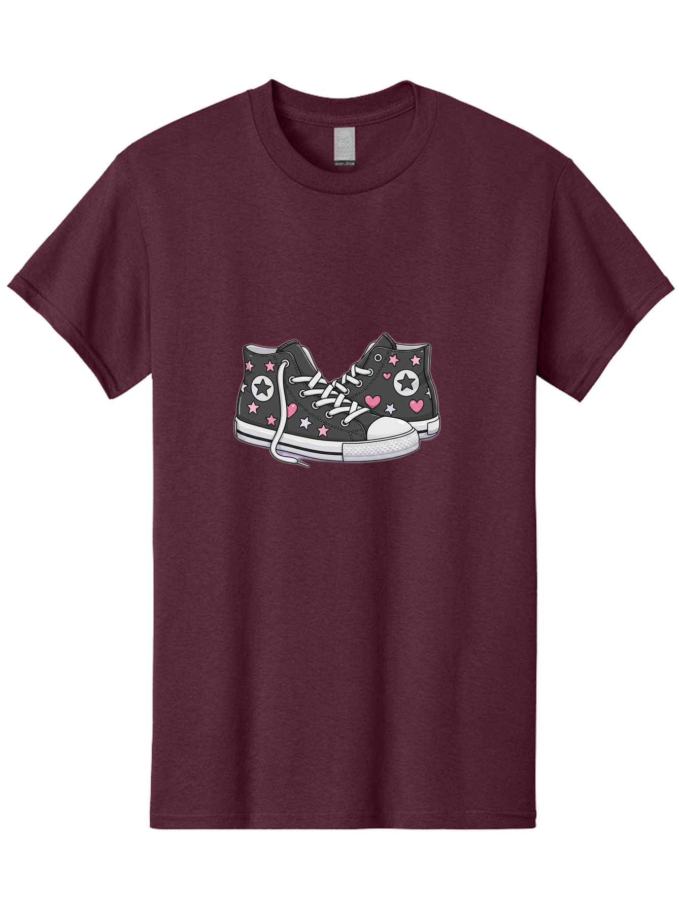 Sneakers-With-Stars-And-Hearts Men'S Graphic Tee, 100% Cotton, Comfortable Casual Summer Wear, Machine Washable, Custom Sneakers, Star And Heart Designs, Fashion Footwear, Casual Wear, Pink And White Accents, Sneaker Art, Street Style, Bab432