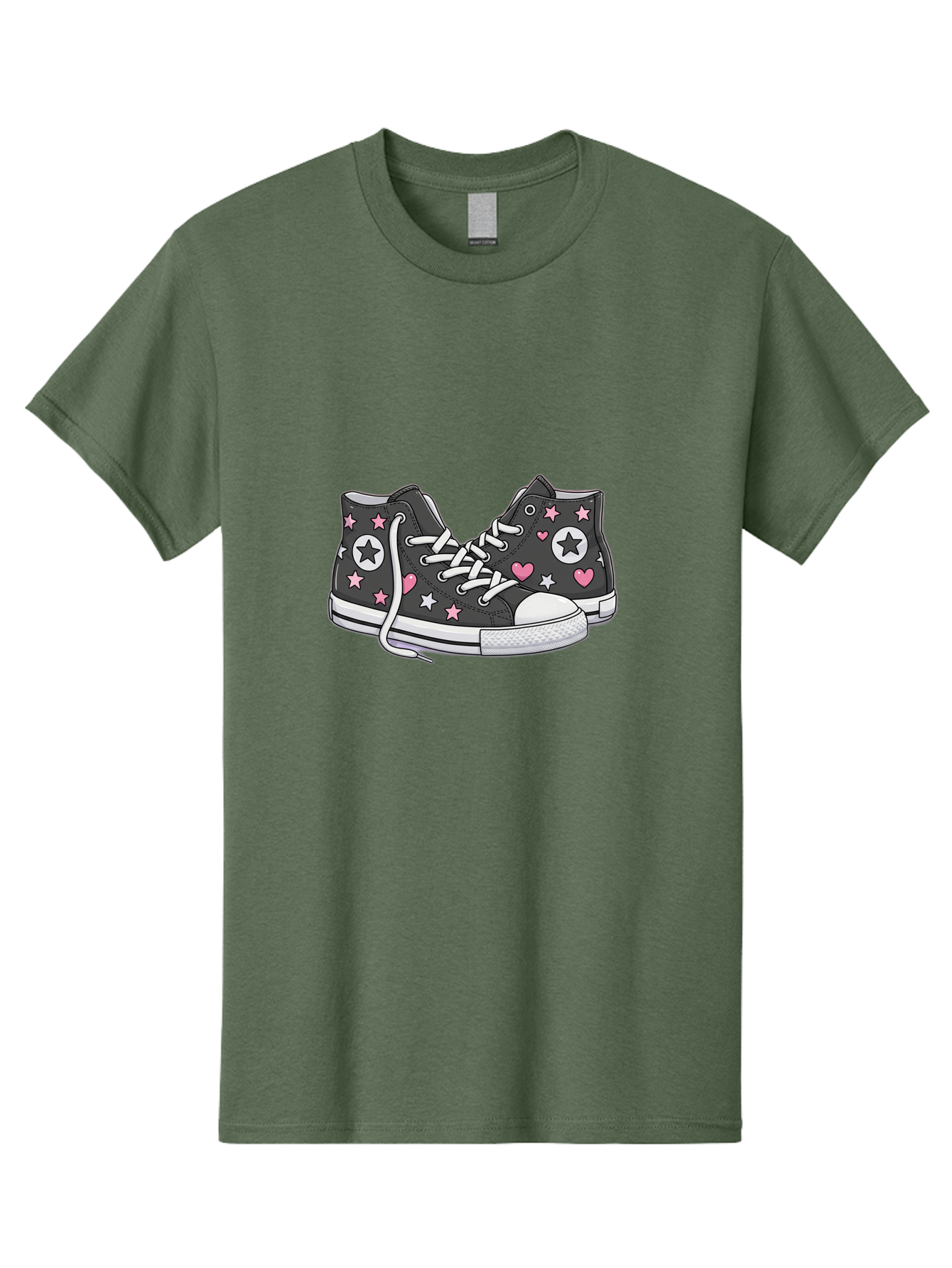 Sneakers-With-Stars-And-Hearts Men'S Graphic Tee, 100% Cotton, Comfortable Casual Summer Wear, Machine Washable, Custom Sneakers, Star And Heart Designs, Fashion Footwear, Casual Wear, Pink And White Accents, Sneaker Art, Street Style, Bab432