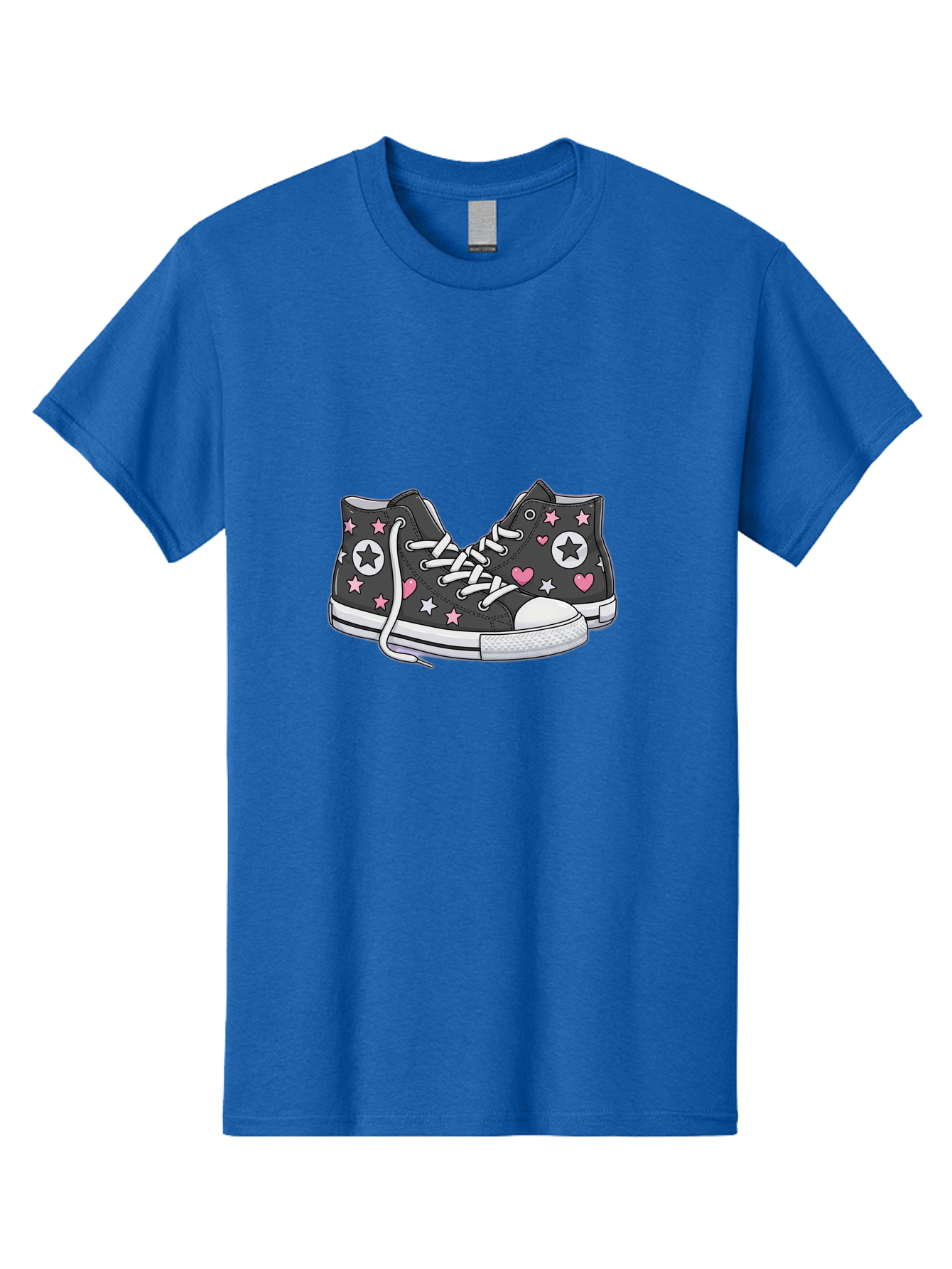 Sneakers-With-Stars-And-Hearts Men'S Graphic Tee, 100% Cotton, Comfortable Casual Summer Wear, Machine Washable, Custom Sneakers, Star And Heart Designs, Fashion Footwear, Casual Wear, Pink And White Accents, Sneaker Art, Street Style, Bab432