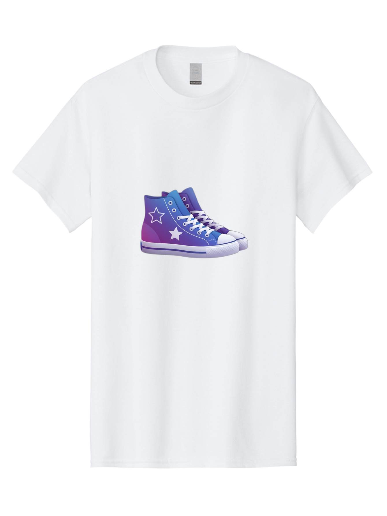 Sneakers-With-Stars Men'S Graphic Tee, 100% Cotton, Comfortable Casual Summer Wear, Machine Washable, Sneakers With Star Design, Purple Sneakers, Blue Sneakers, White Laces, Gradient Effect, Colorful Footwear, Streetwear Style, Casual Shoes, Bab433