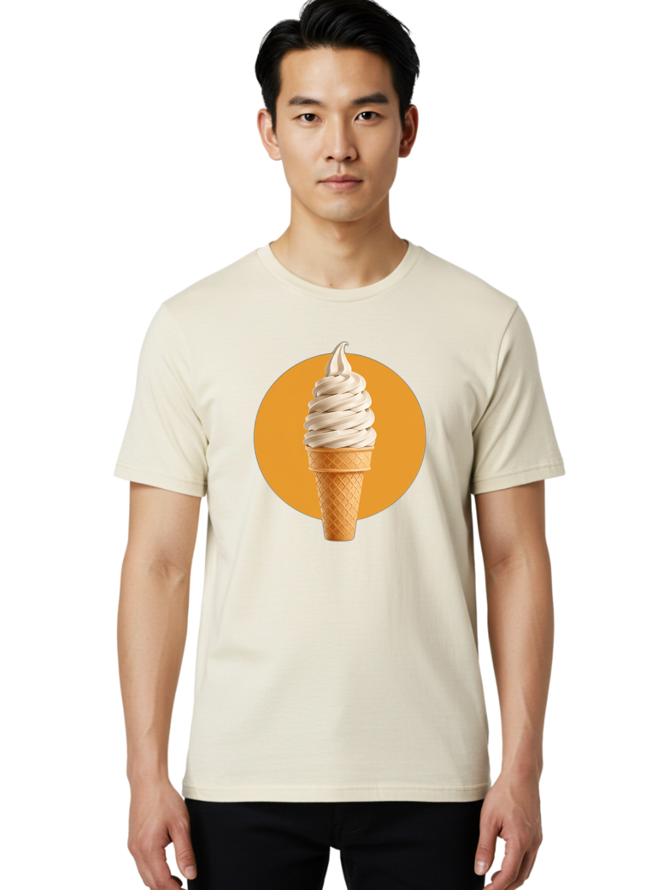 Soft-Serve-Ice-Cream-Cone-1 Men'S Graphic Tee, 100% Cotton, Comfortable Casual Summer Wear, Machine Washable, Soft Serve Ice Cream, Ice Cream Cone, Waffle Cone, Vanilla Ice Cream, Swirly Ice Cream, Summer Treats, Dessert, Sweet Tooth, Bab434