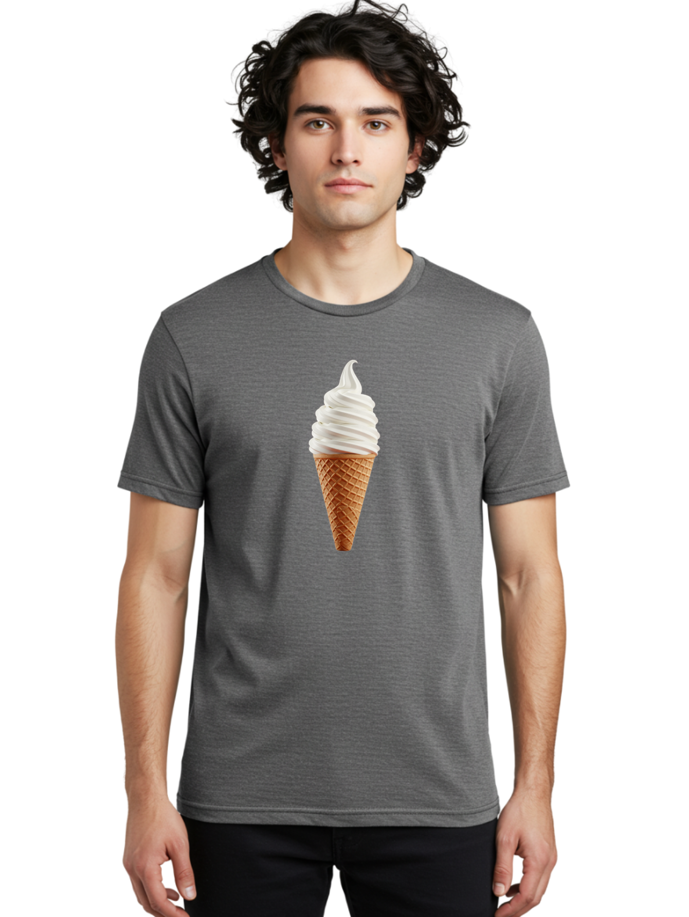 Soft-Serve-Ice-Cream-Cone Men'S Graphic Tee, 100% Cotton, Comfortable Casual Summer Wear, Machine Washable, Soft Serve Ice Cream, Ice Cream Cone, Sweet Treat, Creamy Texture, White Ice Cream, Waffle Cone, Dessert, Summer Snack, Frozen Yogurt Bab435