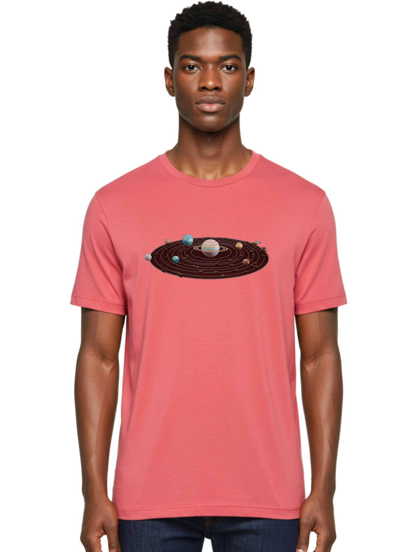 Solar-System Men'S Graphic Tee, 100% Cotton, Comfortable Casual Summer Wear, Machine Washable, Planets In Orbit, Solar System Illustration, Celestial Bodies, Jupiter With Stripes, Planetary Alignment, Astronomy Graphic, Space Exploration Bab438