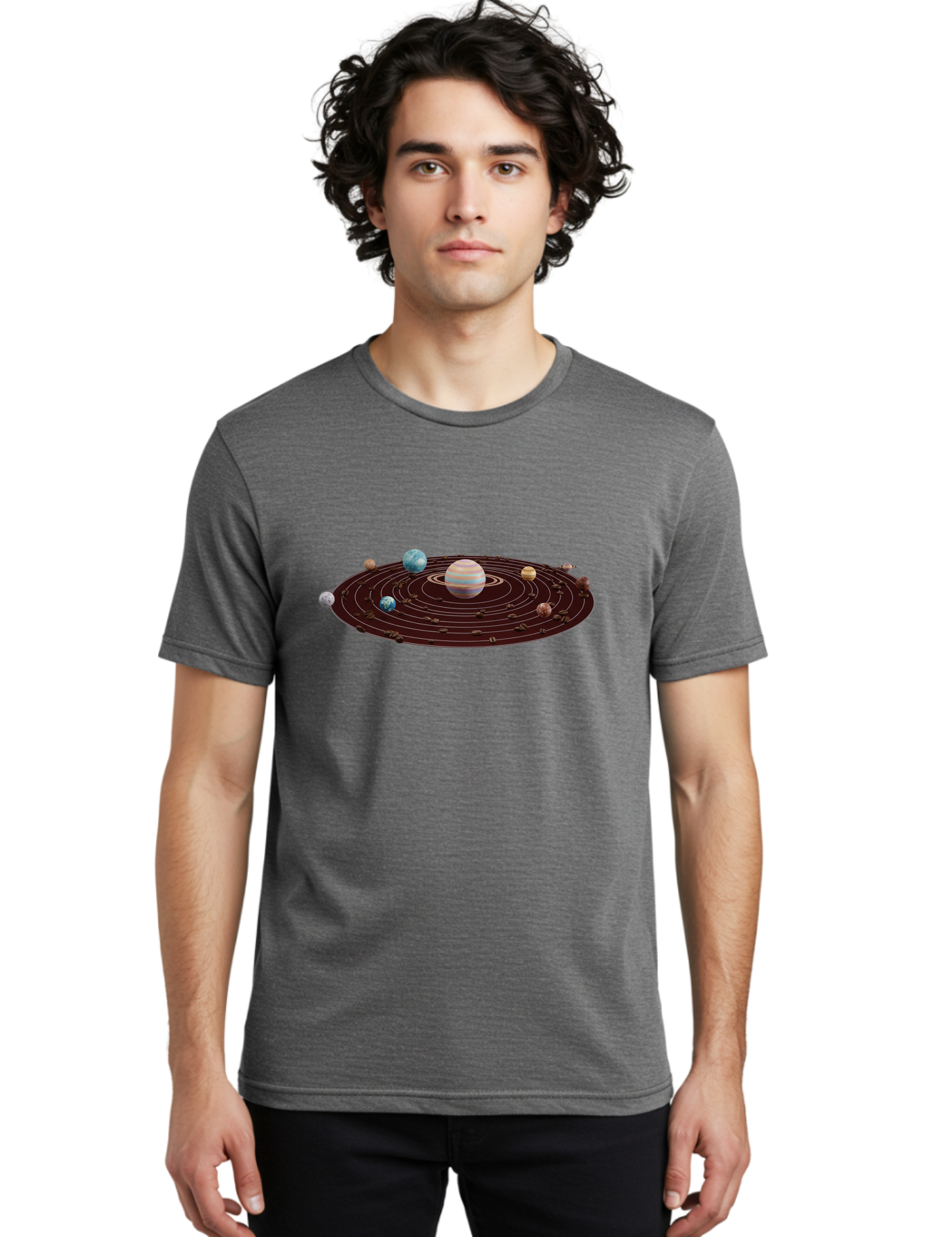 Solar-System Men'S Graphic Tee, 100% Cotton, Comfortable Casual Summer Wear, Machine Washable, Planets In Orbit, Solar System Illustration, Celestial Bodies, Jupiter With Stripes, Planetary Alignment, Astronomy Graphic, Space Exploration Bab438