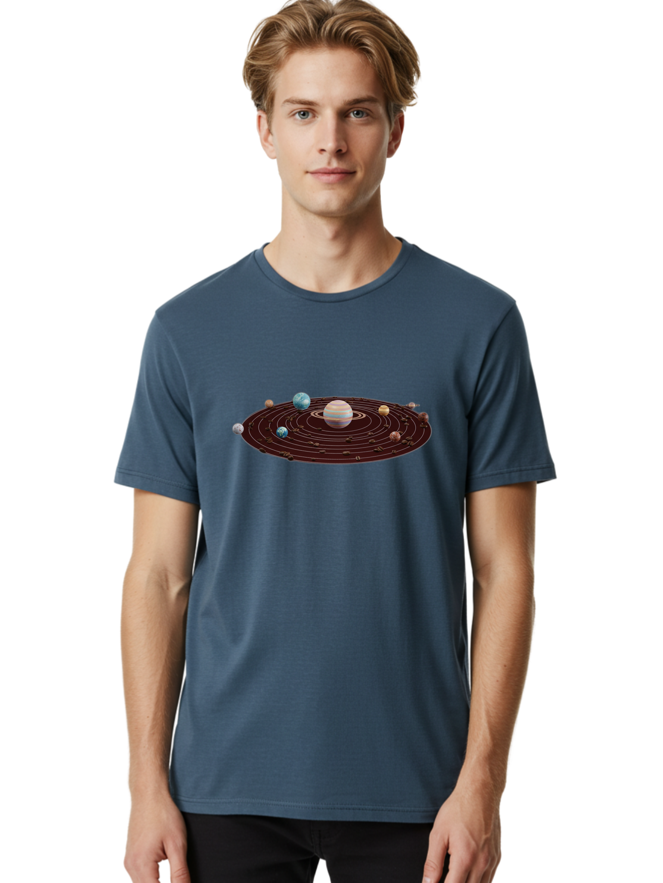 Solar-System Men'S Graphic Tee, 100% Cotton, Comfortable Casual Summer Wear, Machine Washable, Planets In Orbit, Solar System Illustration, Celestial Bodies, Jupiter With Stripes, Planetary Alignment, Astronomy Graphic, Space Exploration Bab438