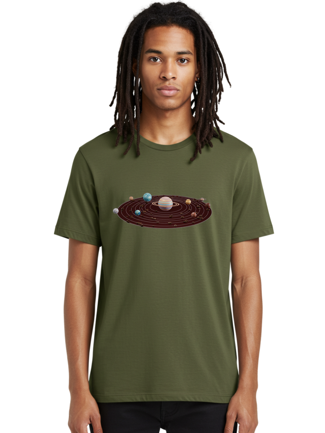 Solar-System Men'S Graphic Tee, 100% Cotton, Comfortable Casual Summer Wear, Machine Washable, Planets In Orbit, Solar System Illustration, Celestial Bodies, Jupiter With Stripes, Planetary Alignment, Astronomy Graphic, Space Exploration Bab438