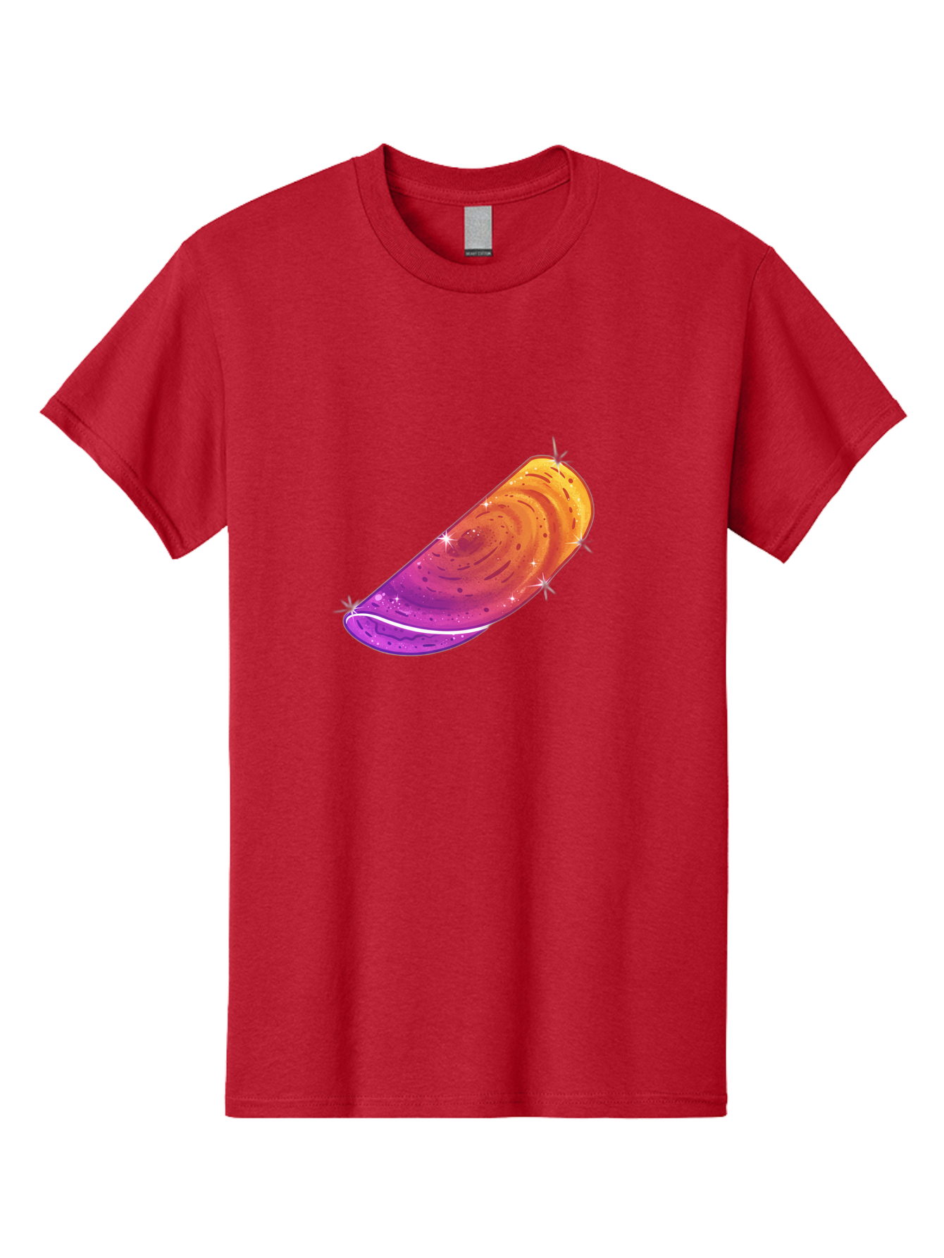 Sparkling-Dosa Men'S Graphic Tee, 100% Cotton, Comfortable Casual Summer Wear, Machine Washable, Vibrant Purple And Orange Design, Swirling Patterns, Shiny Surface, Sparkles, Mesmerizing Graphics, Abstract Art, Colorful Illustration, Bab442
