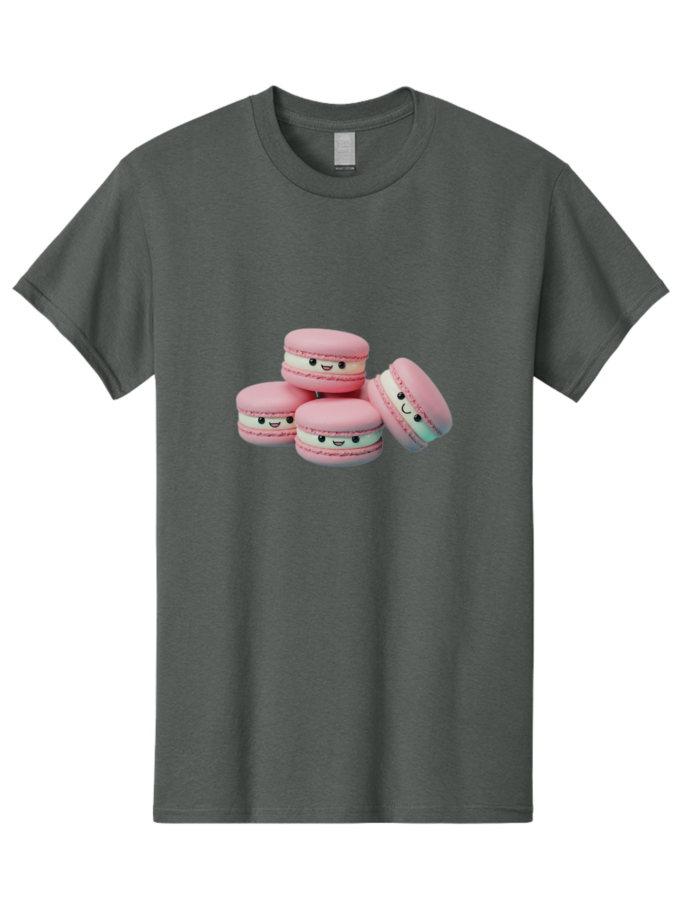 Squishy-Macarons Men'S Graphic Tee, 100% Cotton, Comfortable Casual Summer Wear, Machine Washable, Pink Macarons, Smiling Faces, Cute Desserts, Stack Of Macaroons, Sweet Treats, Adorable Faces, Tasty Macarons, Dessert Lovers, Kawaii Food Bab445