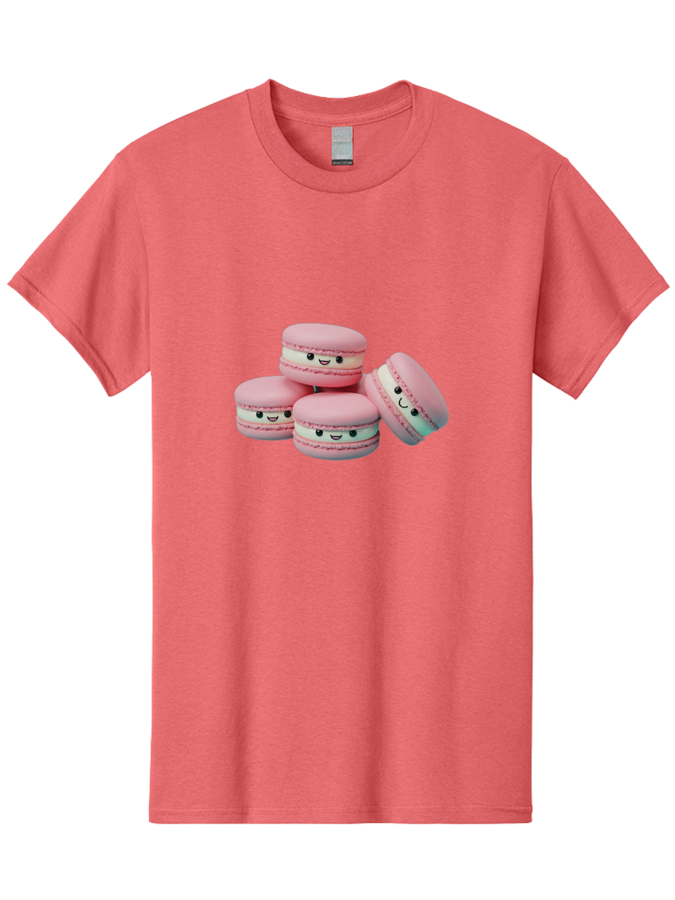 Squishy-Macarons Men'S Graphic Tee, 100% Cotton, Comfortable Casual Summer Wear, Machine Washable, Pink Macarons, Smiling Faces, Cute Desserts, Stack Of Macaroons, Sweet Treats, Adorable Faces, Tasty Macarons, Dessert Lovers, Kawaii Food Bab445