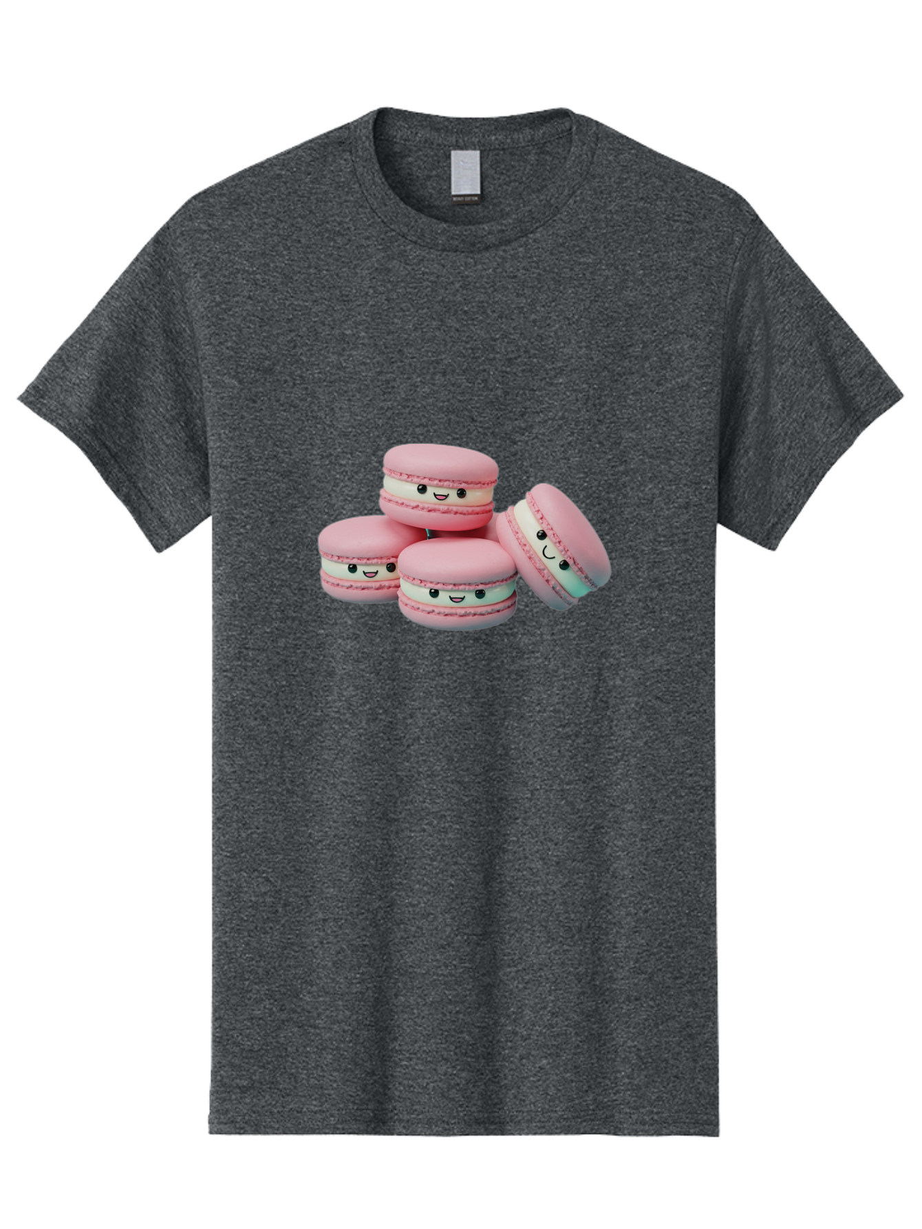 Squishy-Macarons Men'S Graphic Tee, 100% Cotton, Comfortable Casual Summer Wear, Machine Washable, Pink Macarons, Smiling Faces, Cute Desserts, Stack Of Macaroons, Sweet Treats, Adorable Faces, Tasty Macarons, Dessert Lovers, Kawaii Food Bab445
