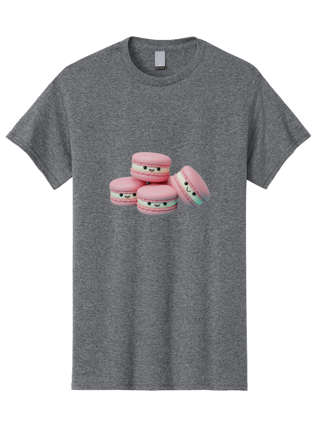 Squishy-Macarons Men'S Graphic Tee, 100% Cotton, Comfortable Casual Summer Wear, Machine Washable, Pink Macarons, Smiling Faces, Cute Desserts, Stack Of Macaroons, Sweet Treats, Adorable Faces, Tasty Macarons, Dessert Lovers, Kawaii Food Bab445