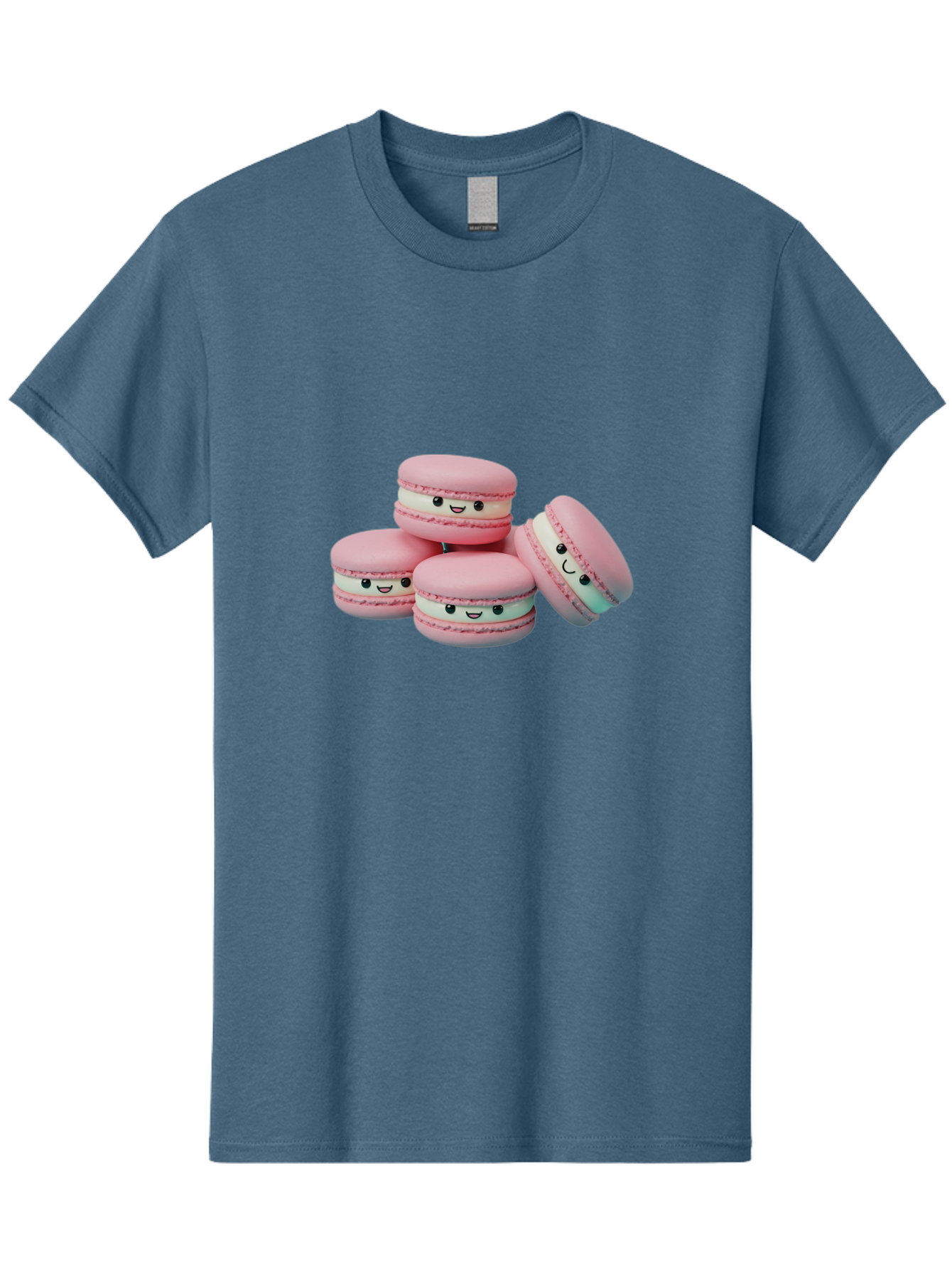 Squishy-Macarons Men'S Graphic Tee, 100% Cotton, Comfortable Casual Summer Wear, Machine Washable, Pink Macarons, Smiling Faces, Cute Desserts, Stack Of Macaroons, Sweet Treats, Adorable Faces, Tasty Macarons, Dessert Lovers, Kawaii Food Bab445
