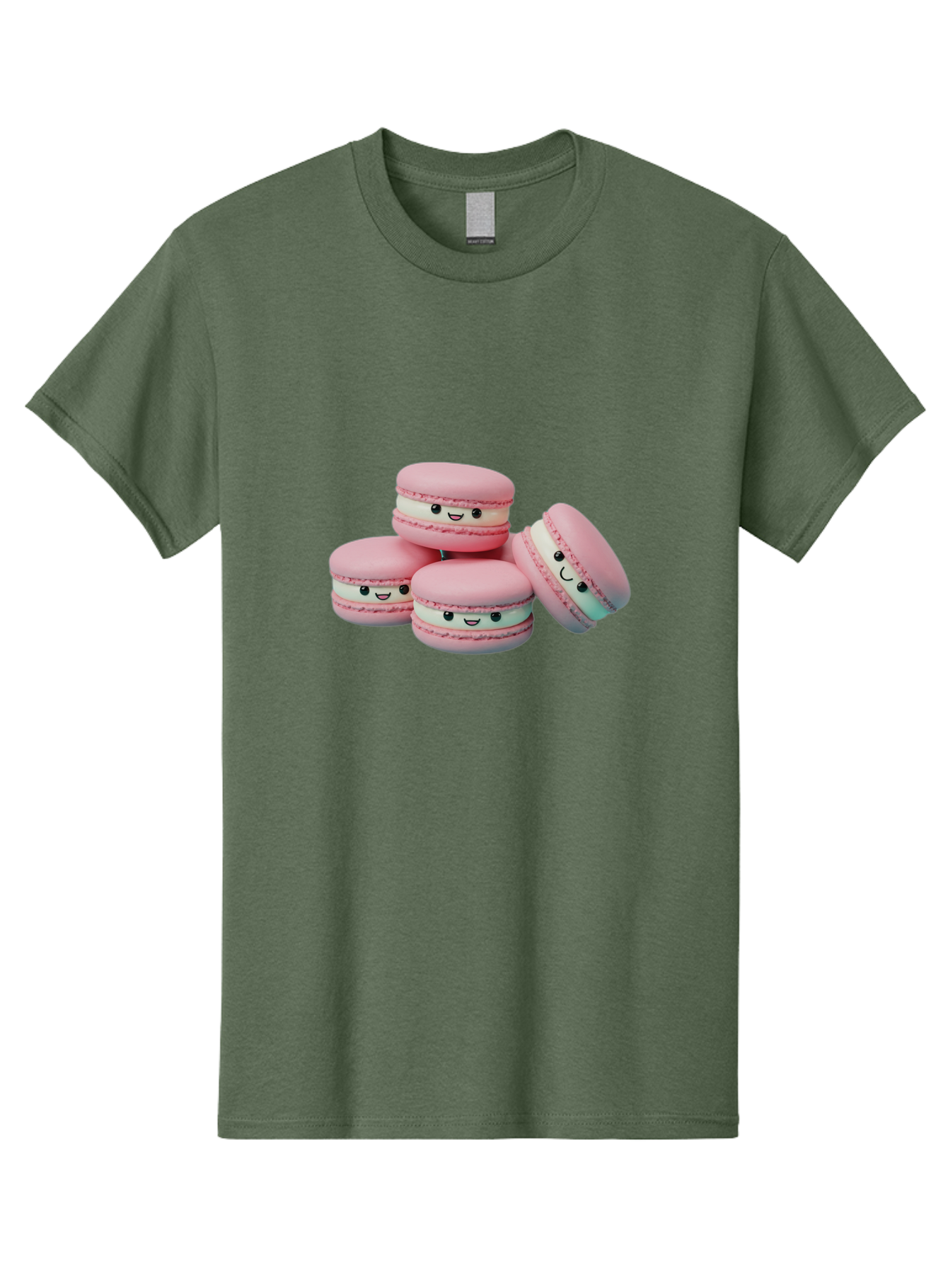 Squishy-Macarons Men'S Graphic Tee, 100% Cotton, Comfortable Casual Summer Wear, Machine Washable, Pink Macarons, Smiling Faces, Cute Desserts, Stack Of Macaroons, Sweet Treats, Adorable Faces, Tasty Macarons, Dessert Lovers, Kawaii Food Bab445