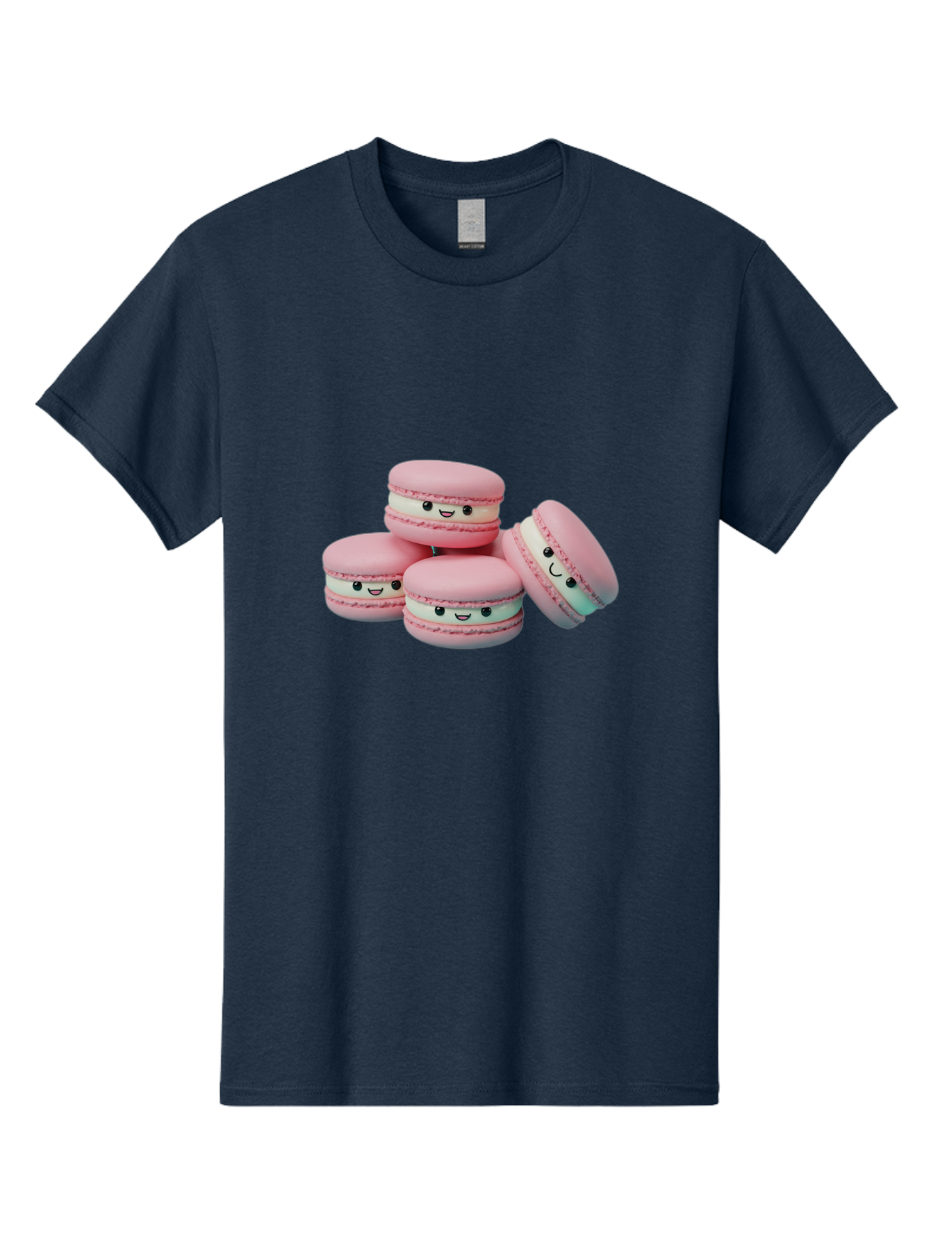Squishy-Macarons Men'S Graphic Tee, 100% Cotton, Comfortable Casual Summer Wear, Machine Washable, Pink Macarons, Smiling Faces, Cute Desserts, Stack Of Macaroons, Sweet Treats, Adorable Faces, Tasty Macarons, Dessert Lovers, Kawaii Food Bab445