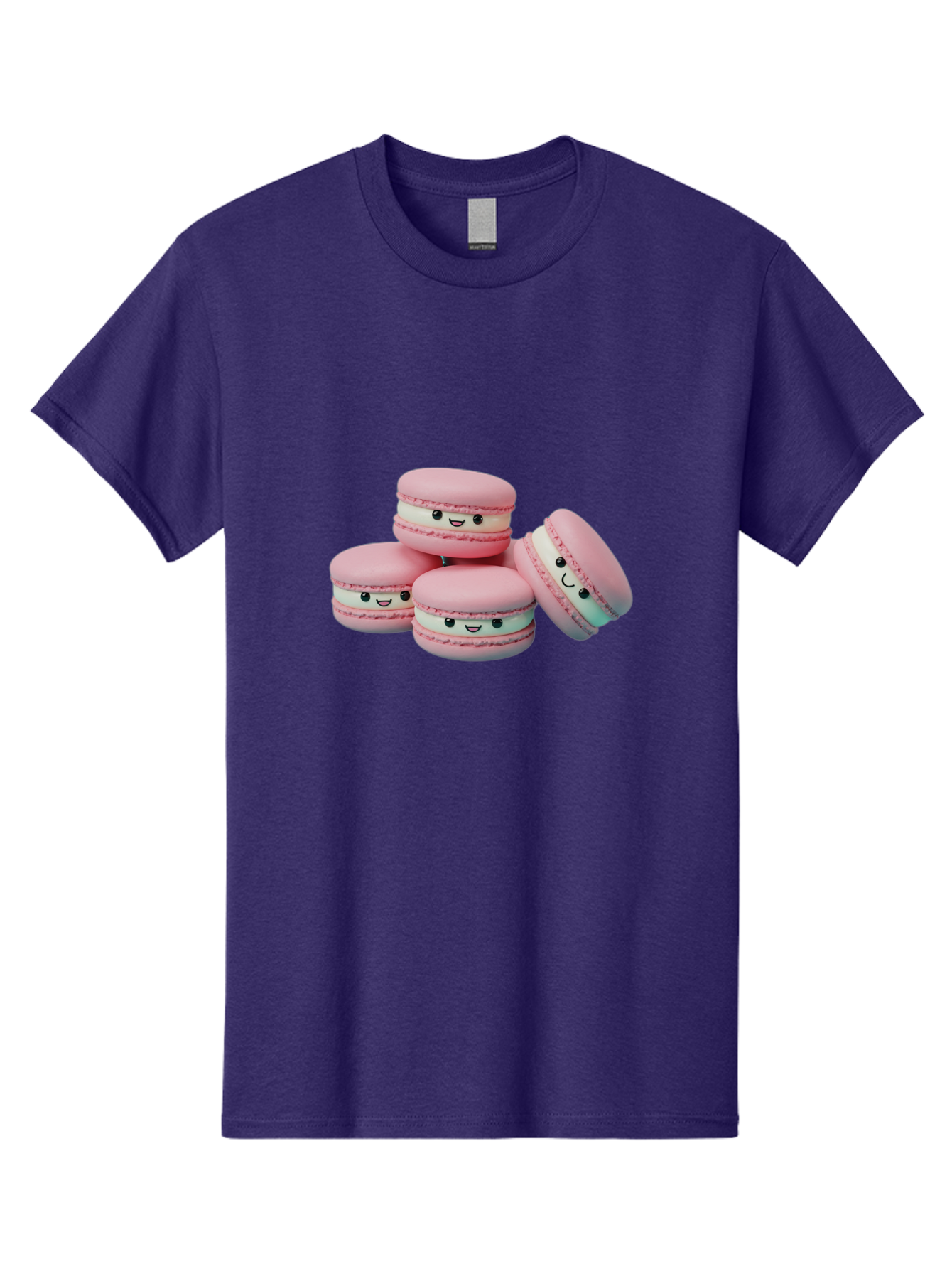 Squishy-Macarons Men'S Graphic Tee, 100% Cotton, Comfortable Casual Summer Wear, Machine Washable, Pink Macarons, Smiling Faces, Cute Desserts, Stack Of Macaroons, Sweet Treats, Adorable Faces, Tasty Macarons, Dessert Lovers, Kawaii Food Bab445