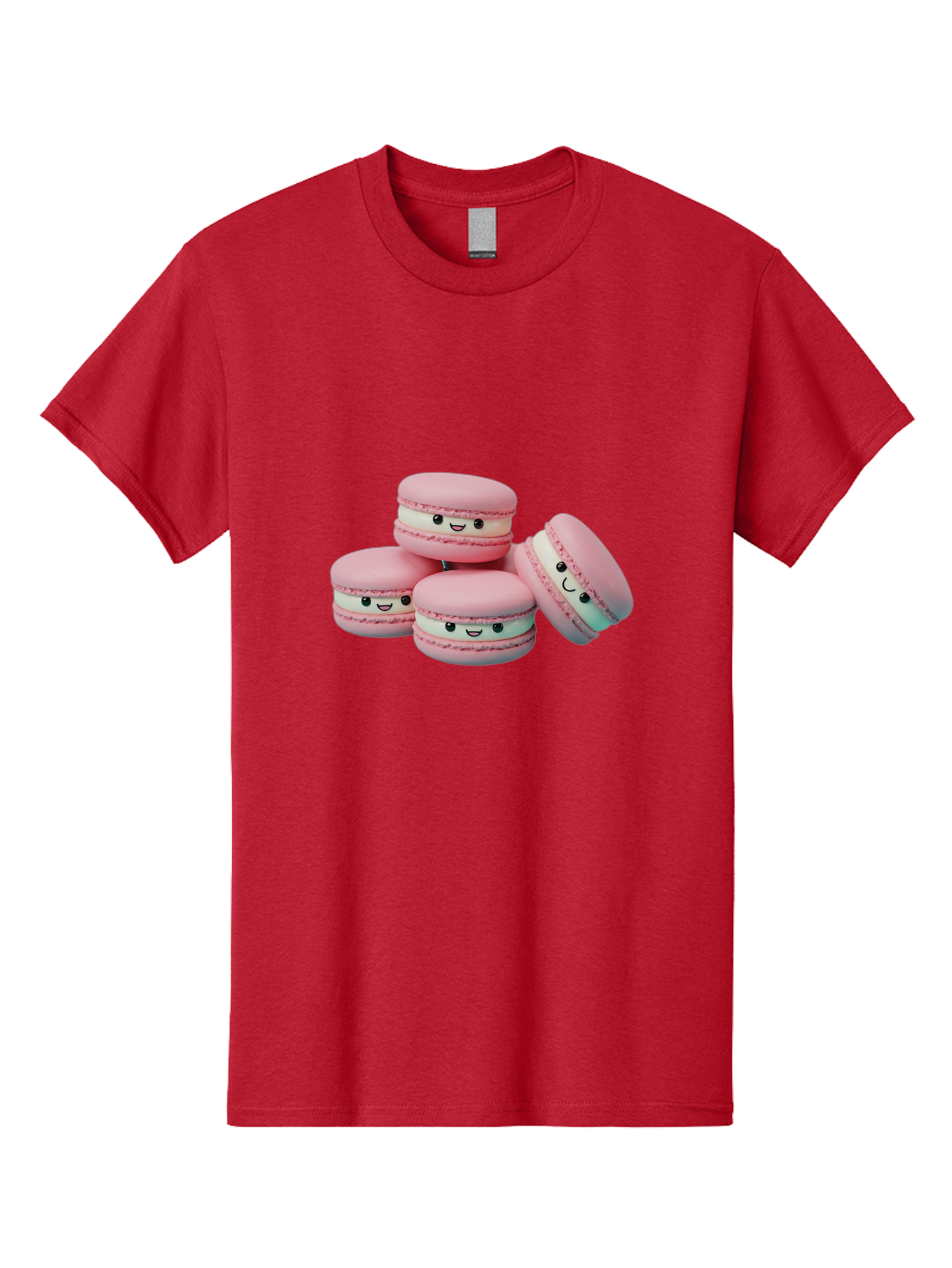 Squishy-Macarons Men'S Graphic Tee, 100% Cotton, Comfortable Casual Summer Wear, Machine Washable, Pink Macarons, Smiling Faces, Cute Desserts, Stack Of Macaroons, Sweet Treats, Adorable Faces, Tasty Macarons, Dessert Lovers, Kawaii Food Bab445