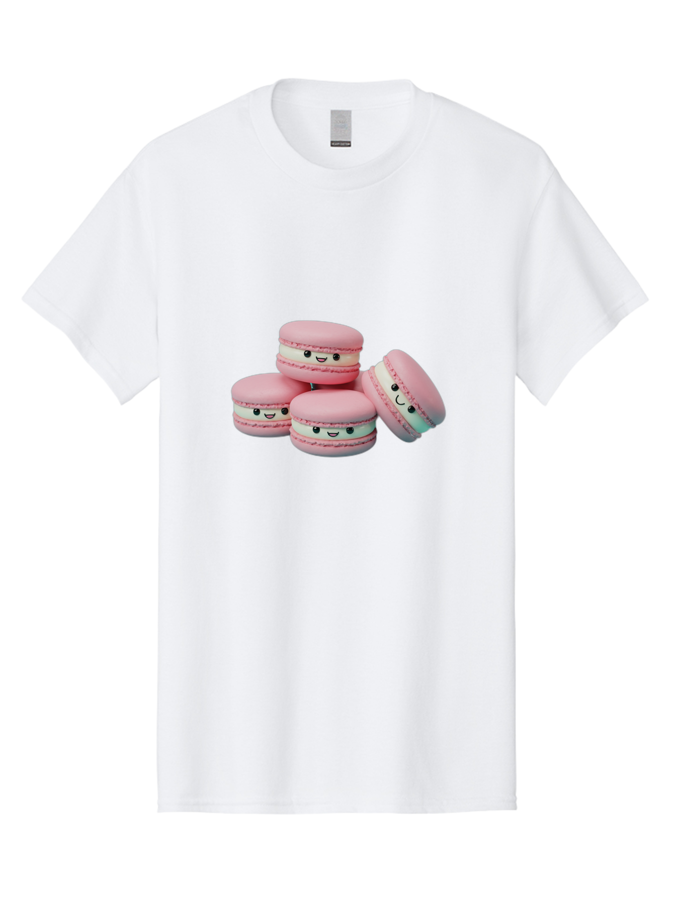 Squishy-Macarons Men'S Graphic Tee, 100% Cotton, Comfortable Casual Summer Wear, Machine Washable, Pink Macarons, Smiling Faces, Cute Desserts, Stack Of Macaroons, Sweet Treats, Adorable Faces, Tasty Macarons, Dessert Lovers, Kawaii Food Bab445
