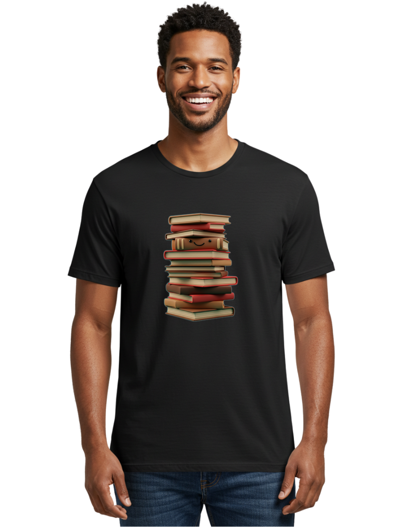 Stack-Of-Books Men'S Graphic Tee, 100% Cotton, Comfortable Casual Summer Wear, Machine Washable, Pile Of Books, Book Stack, Reading Material, Learning Resources, Education, Knowledge, Literature, Novel, Textbook, Happy Book Bab446