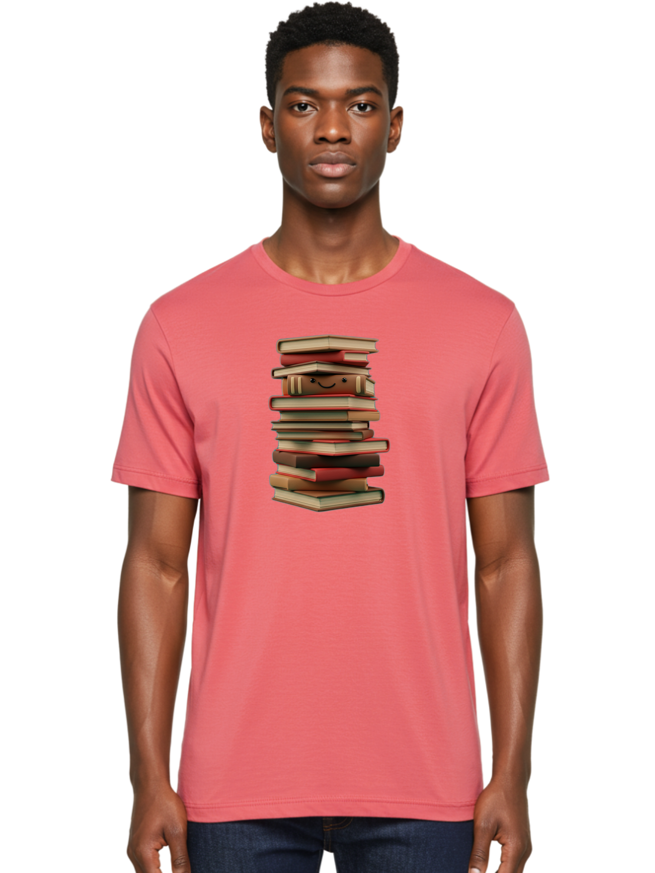 Stack-Of-Books Men'S Graphic Tee, 100% Cotton, Comfortable Casual Summer Wear, Machine Washable, Pile Of Books, Book Stack, Reading Material, Learning Resources, Education, Knowledge, Literature, Novel, Textbook, Happy Book Bab446