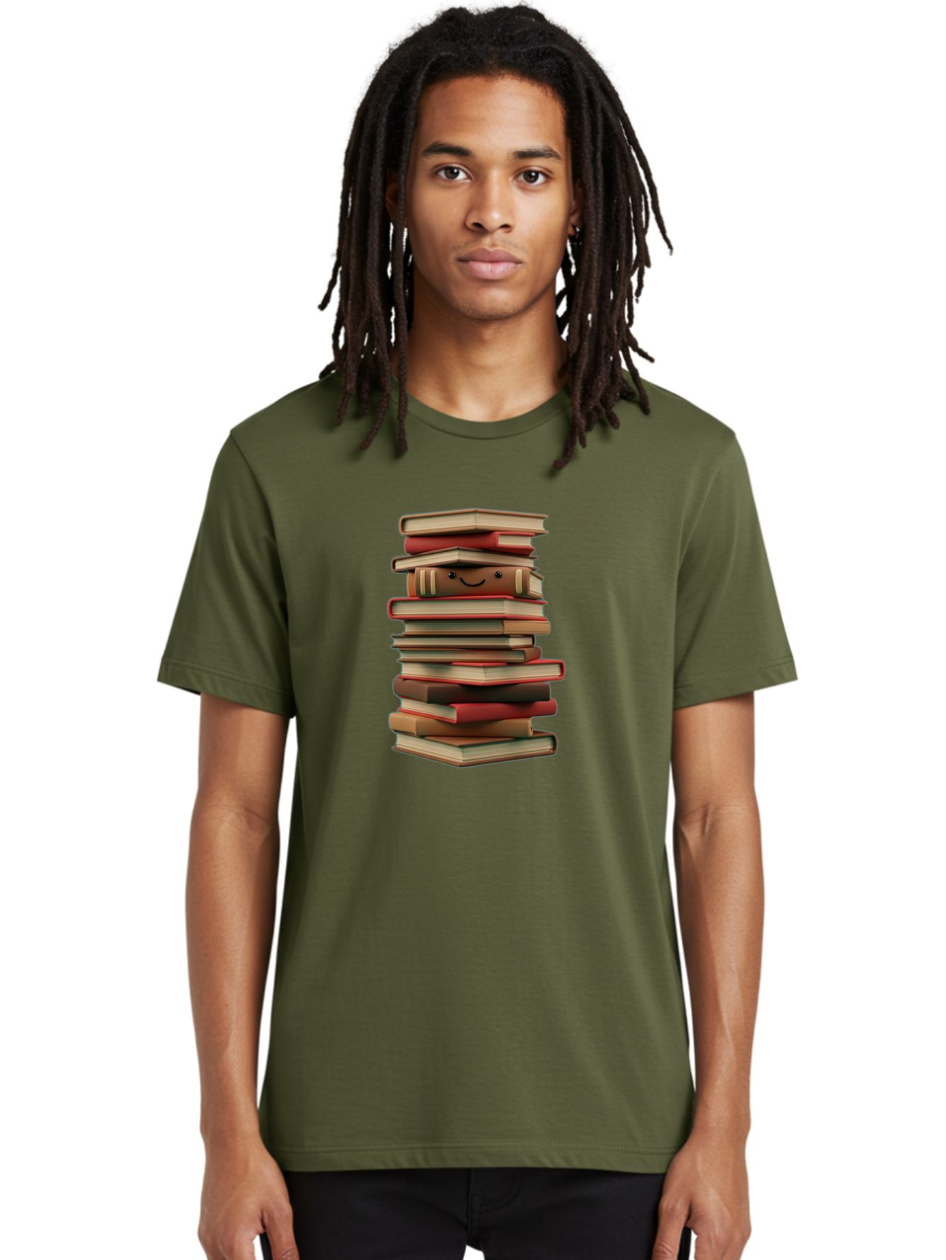 Stack-Of-Books Men'S Graphic Tee, 100% Cotton, Comfortable Casual Summer Wear, Machine Washable, Pile Of Books, Book Stack, Reading Material, Learning Resources, Education, Knowledge, Literature, Novel, Textbook, Happy Book Bab446