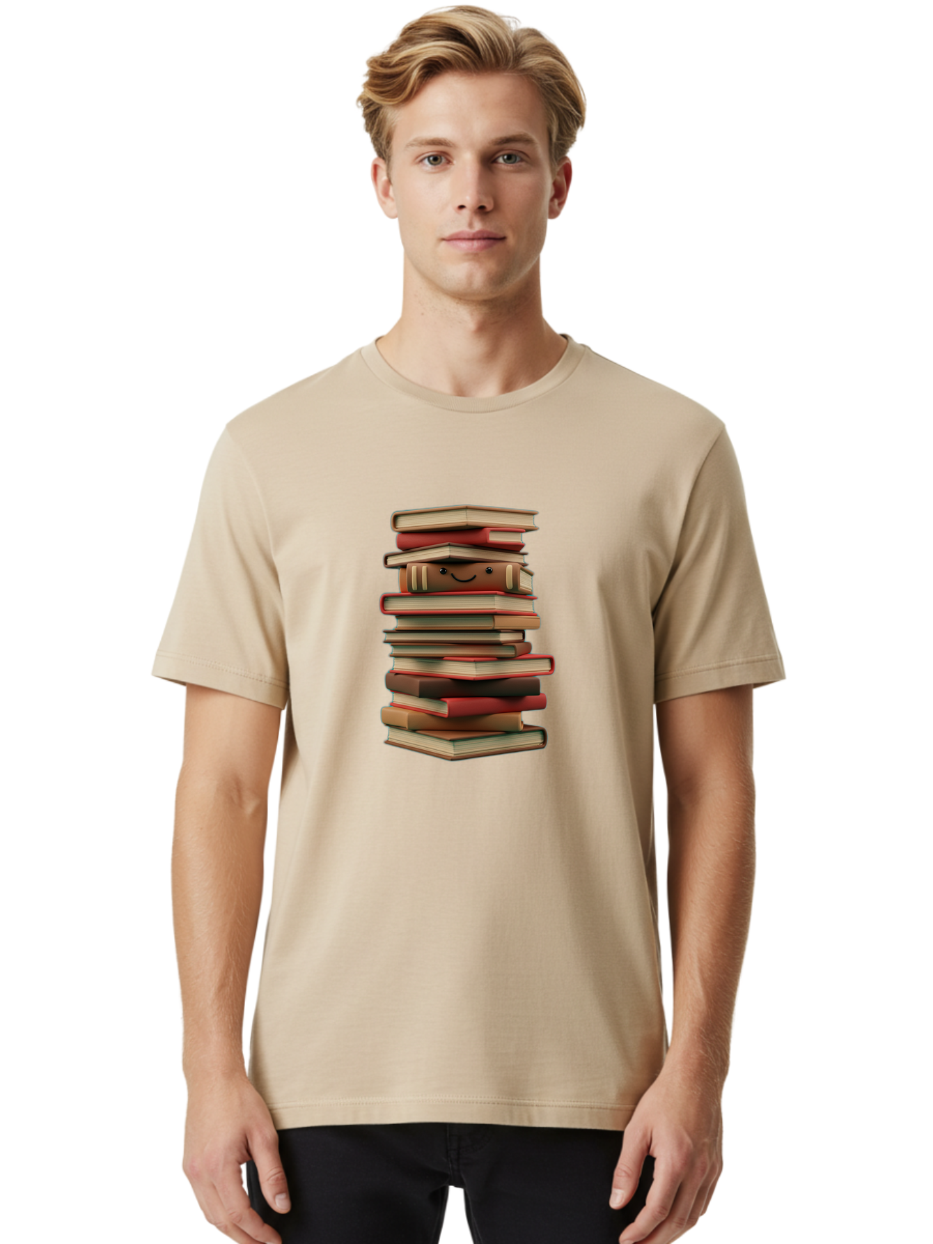Stack-Of-Books Men'S Graphic Tee, 100% Cotton, Comfortable Casual Summer Wear, Machine Washable, Pile Of Books, Book Stack, Reading Material, Learning Resources, Education, Knowledge, Literature, Novel, Textbook, Happy Book Bab446