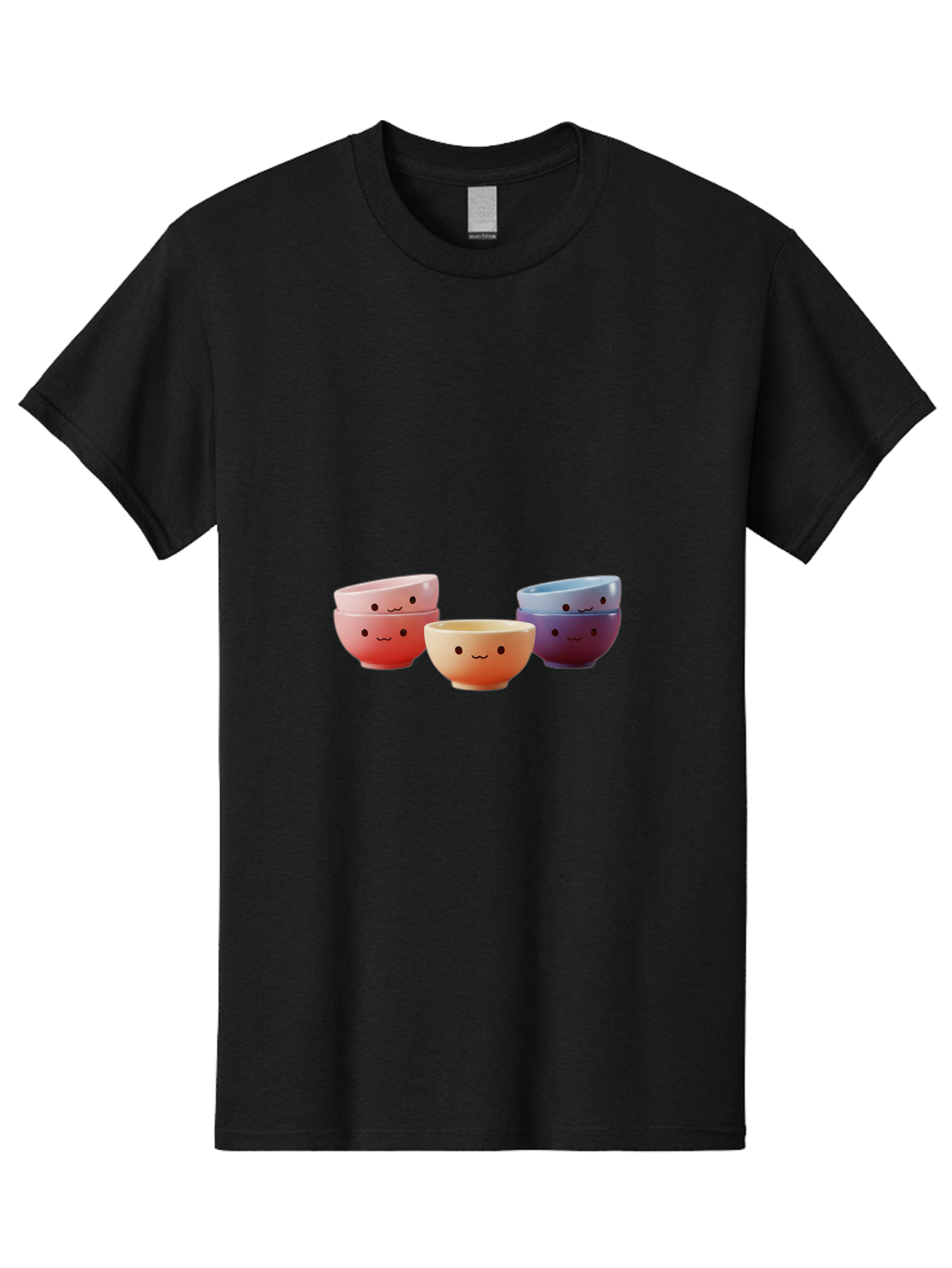 Stacked-Bowls-1 Men'S Graphic Tee, 100% Cotton, Comfortable Casual Summer Wear, Machine Washable, Ceramic Bowls, Smiling Faces, Colorful Dinnerware, Pastel Colors, Happy Kitchen Accessories, Table Setting, Cute Home Decor, Unique Gift Ideas Bab447