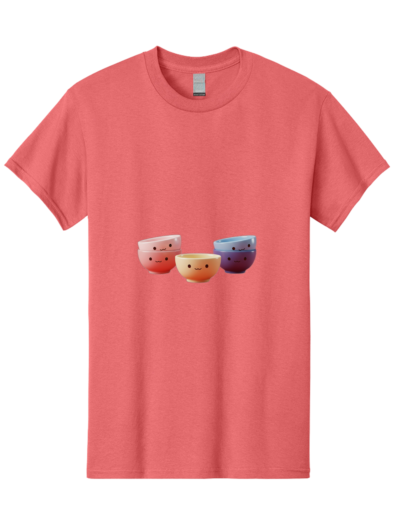 Stacked-Bowls-1 Men'S Graphic Tee, 100% Cotton, Comfortable Casual Summer Wear, Machine Washable, Ceramic Bowls, Smiling Faces, Colorful Dinnerware, Pastel Colors, Happy Kitchen Accessories, Table Setting, Cute Home Decor, Unique Gift Ideas Bab447
