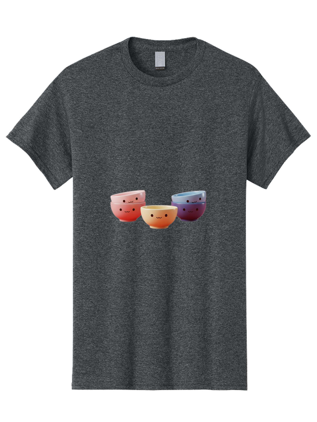 Stacked-Bowls-1 Men'S Graphic Tee, 100% Cotton, Comfortable Casual Summer Wear, Machine Washable, Ceramic Bowls, Smiling Faces, Colorful Dinnerware, Pastel Colors, Happy Kitchen Accessories, Table Setting, Cute Home Decor, Unique Gift Ideas Bab447
