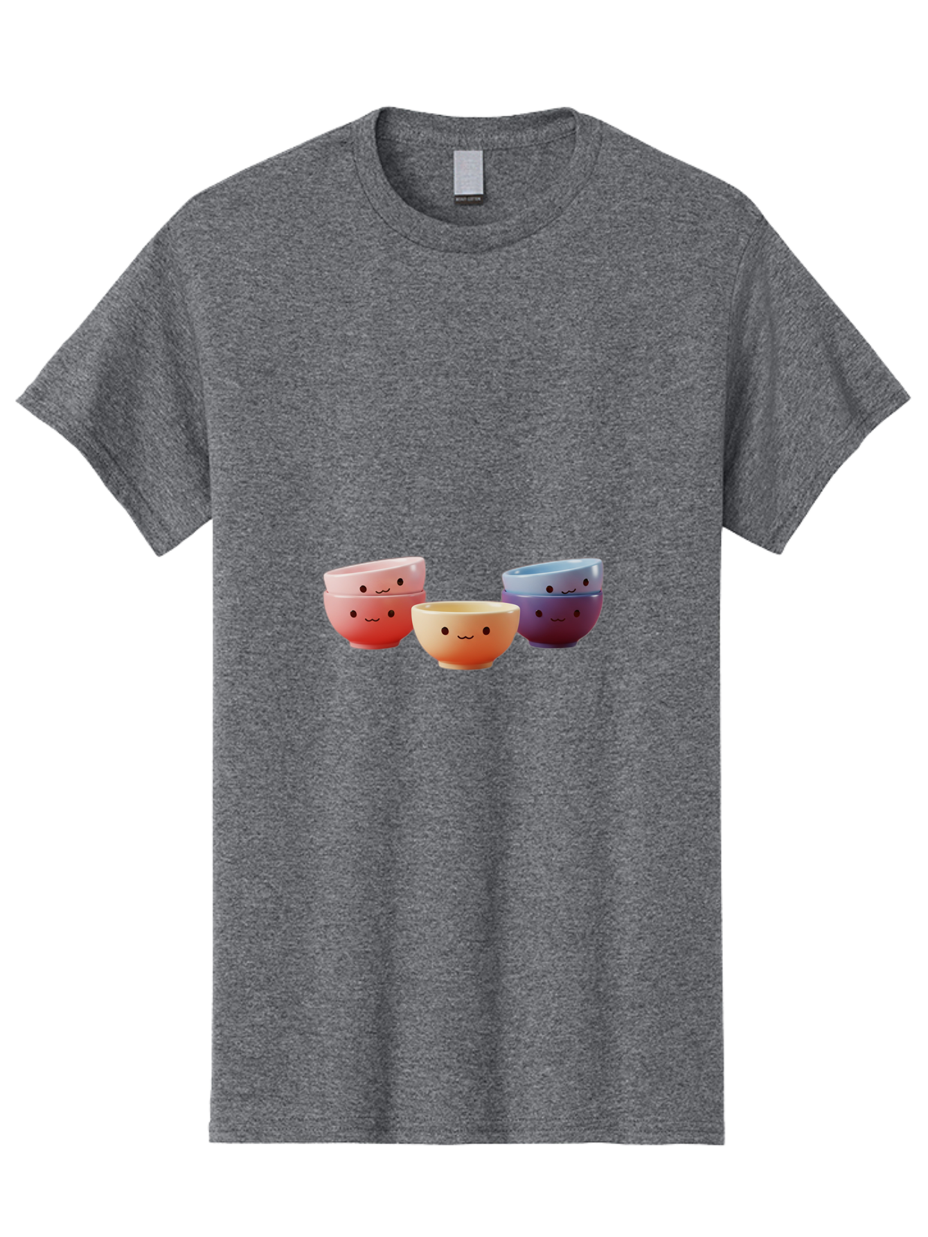 Stacked-Bowls-1 Men'S Graphic Tee, 100% Cotton, Comfortable Casual Summer Wear, Machine Washable, Ceramic Bowls, Smiling Faces, Colorful Dinnerware, Pastel Colors, Happy Kitchen Accessories, Table Setting, Cute Home Decor, Unique Gift Ideas Bab447