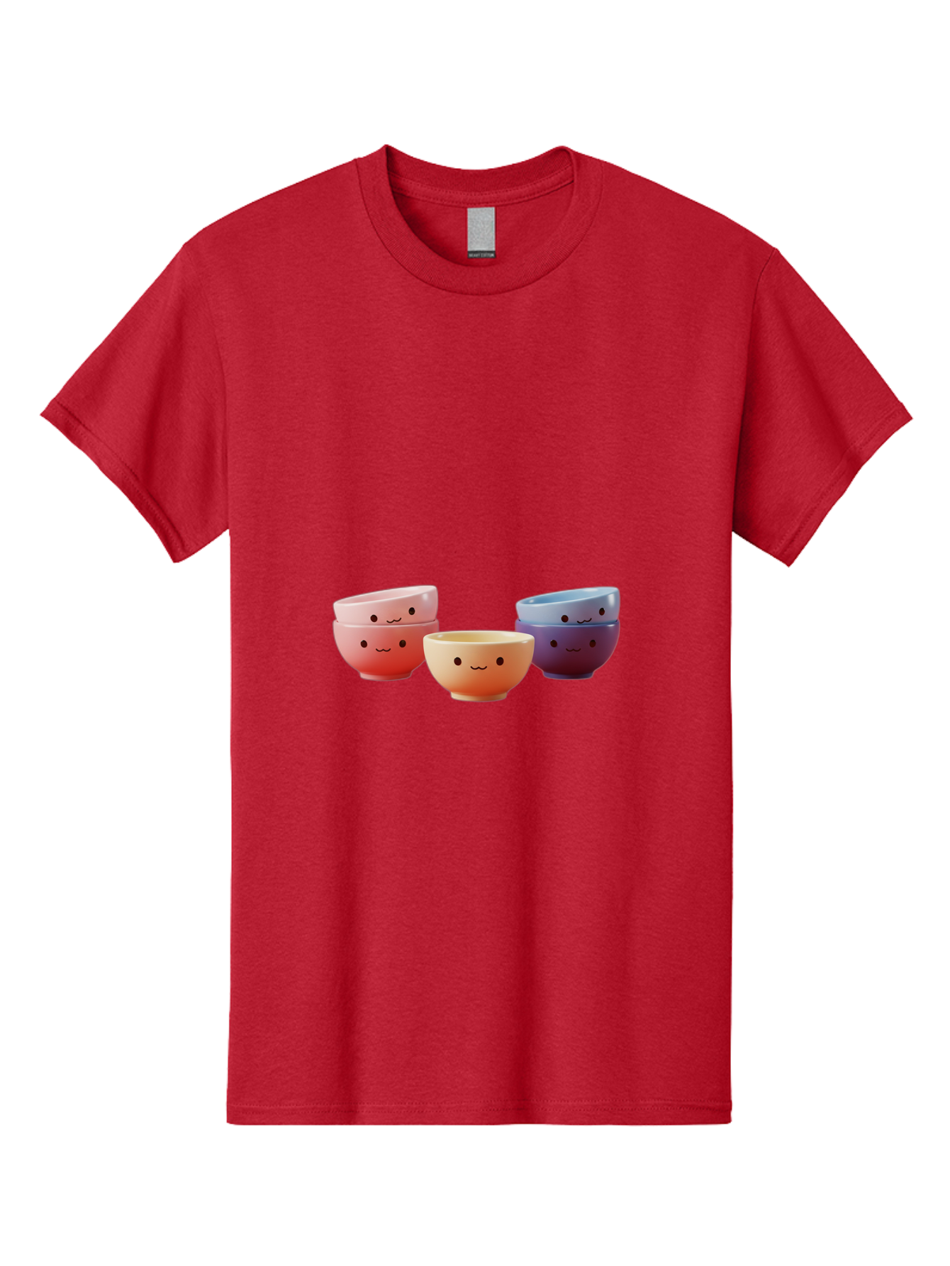 Stacked-Bowls-1 Men'S Graphic Tee, 100% Cotton, Comfortable Casual Summer Wear, Machine Washable, Ceramic Bowls, Smiling Faces, Colorful Dinnerware, Pastel Colors, Happy Kitchen Accessories, Table Setting, Cute Home Decor, Unique Gift Ideas Bab447