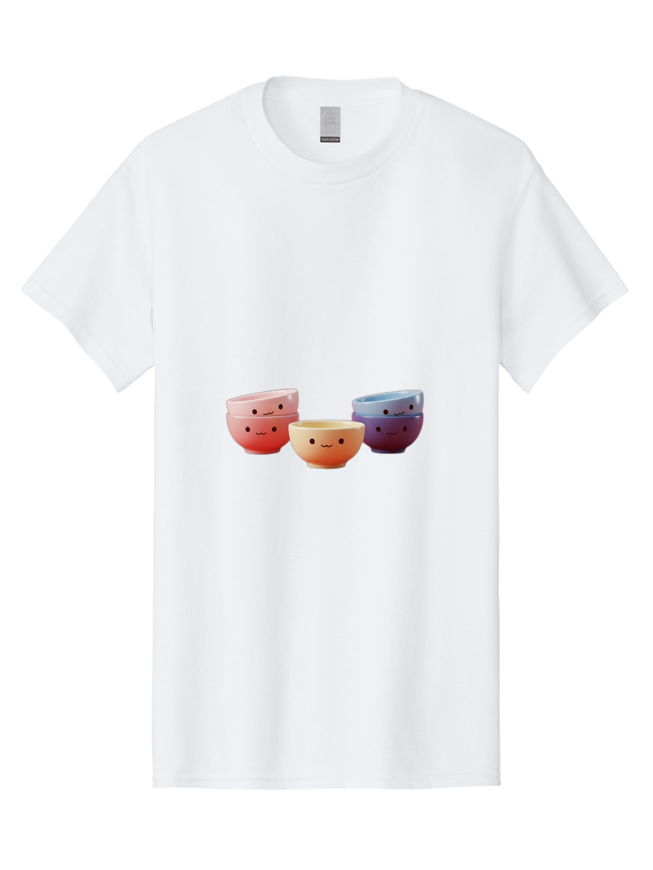 Stacked-Bowls-1 Men'S Graphic Tee, 100% Cotton, Comfortable Casual Summer Wear, Machine Washable, Ceramic Bowls, Smiling Faces, Colorful Dinnerware, Pastel Colors, Happy Kitchen Accessories, Table Setting, Cute Home Decor, Unique Gift Ideas Bab447