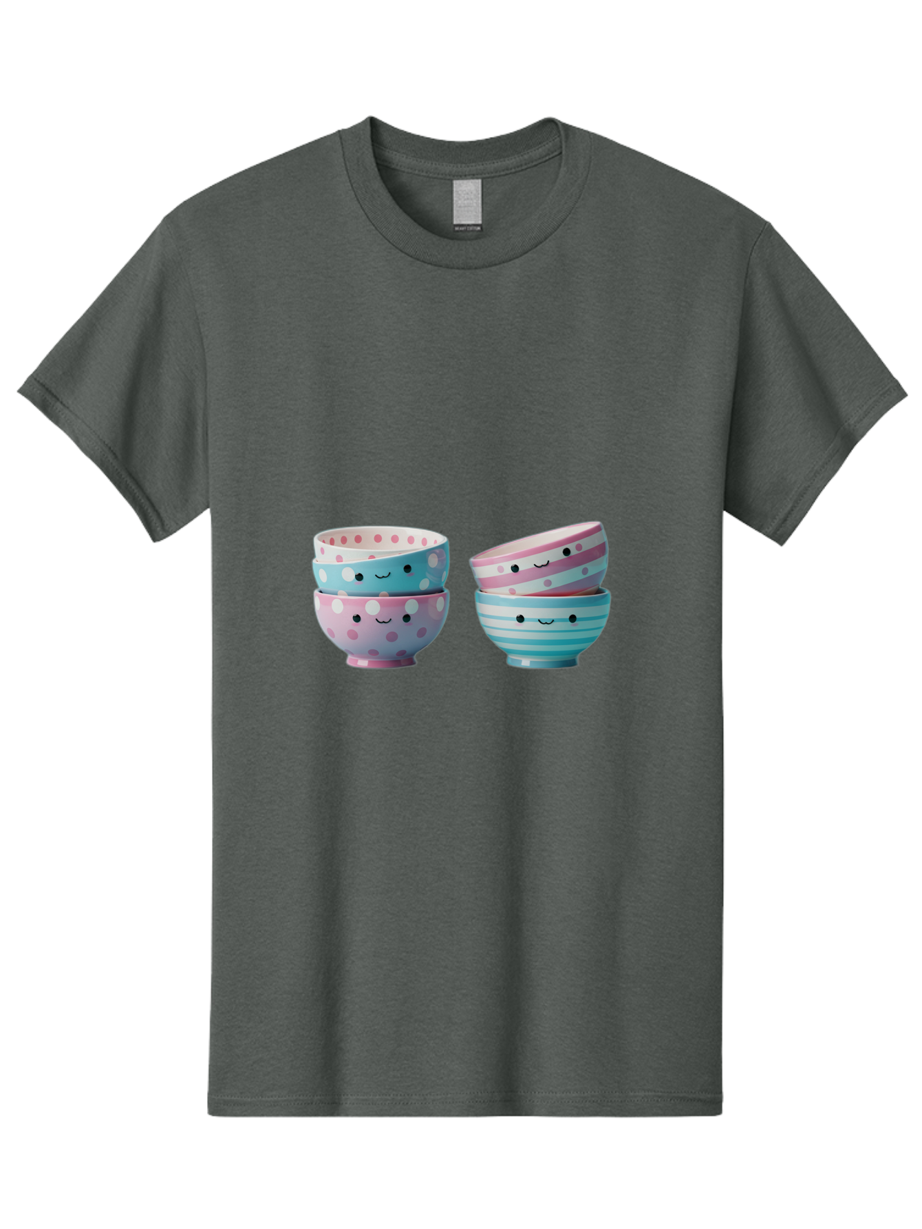 Stacked-Bowls-2 Men'S Graphic Tee, 100% Cotton, Comfortable Casual Summer Wear, Machine Washable, Stacked Bowls, Pastel Colors, Polka Dots, Stripes, Cute Faces, Smiling Bowls, Playful Tableware, Colorful Kitchenware, Whimsical Design, Bab448