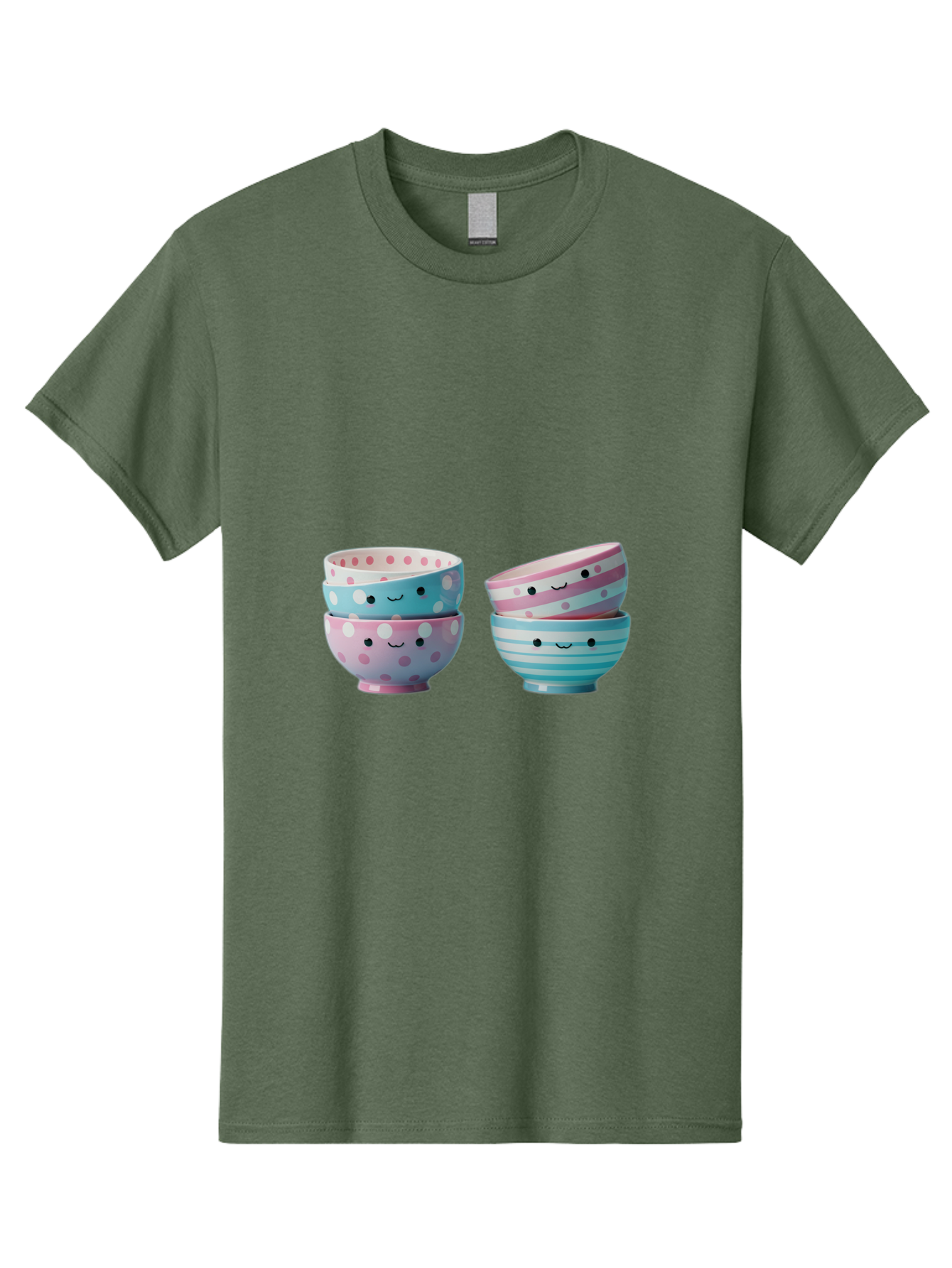 Stacked-Bowls-2 Men'S Graphic Tee, 100% Cotton, Comfortable Casual Summer Wear, Machine Washable, Stacked Bowls, Pastel Colors, Polka Dots, Stripes, Cute Faces, Smiling Bowls, Playful Tableware, Colorful Kitchenware, Whimsical Design, Bab448