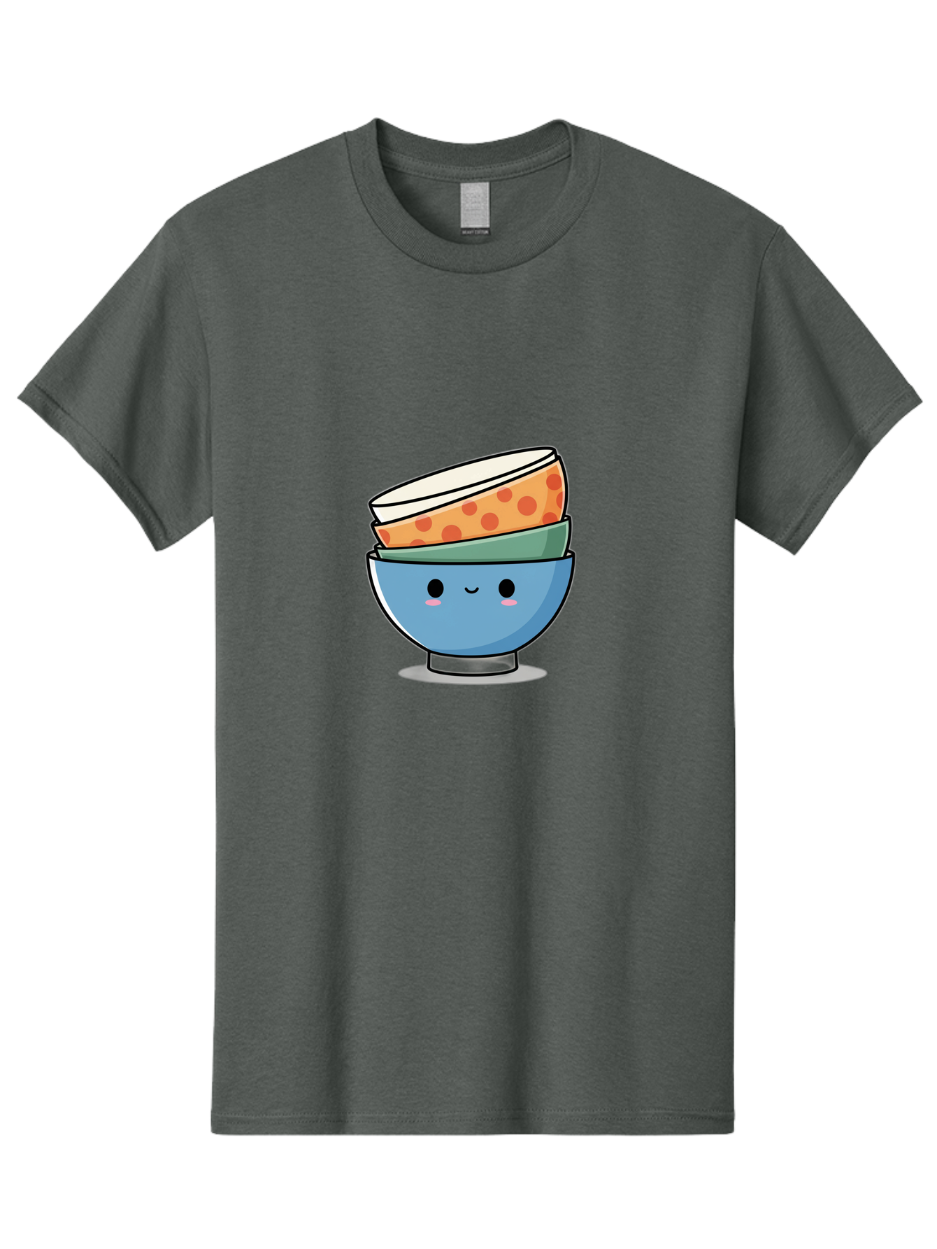 Stacked-Bowls Men'S Graphic Tee, 100% Cotton, Comfortable Casual Summer Wear, Machine Washable, Stacked Bowls, Cartoon Character, Kitchen Utensils, Tableware, Kawaii Art, Cute Illustration, Playful Design, Smiling Bowls, Colorful Pattern, Bab449
