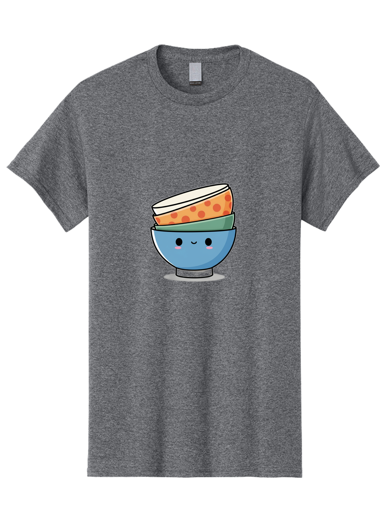 Stacked-Bowls Men'S Graphic Tee, 100% Cotton, Comfortable Casual Summer Wear, Machine Washable, Stacked Bowls, Cartoon Character, Kitchen Utensils, Tableware, Kawaii Art, Cute Illustration, Playful Design, Smiling Bowls, Colorful Pattern, Bab449