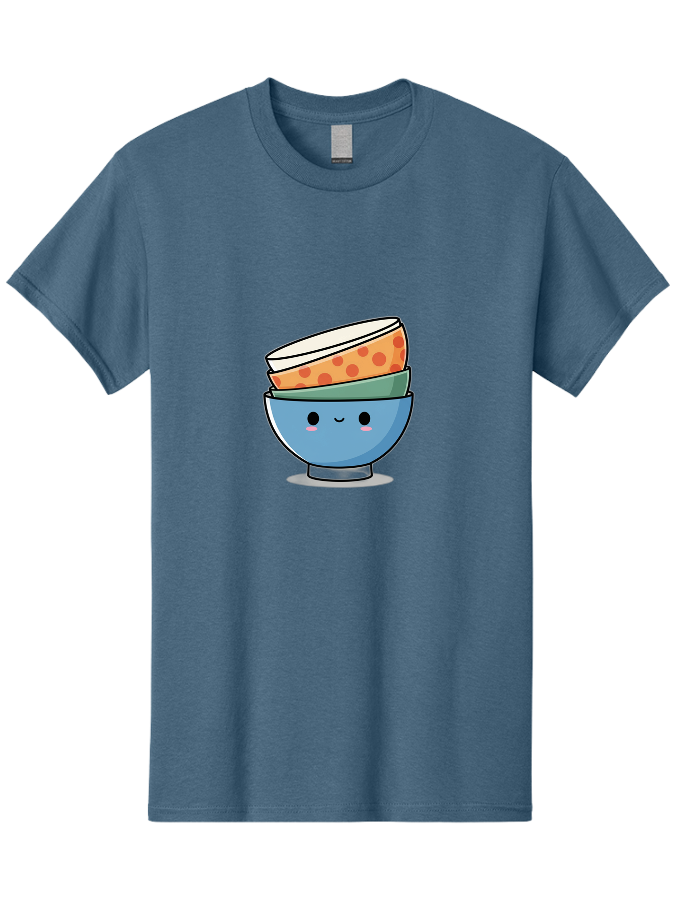 Stacked-Bowls Men'S Graphic Tee, 100% Cotton, Comfortable Casual Summer Wear, Machine Washable, Stacked Bowls, Cartoon Character, Kitchen Utensils, Tableware, Kawaii Art, Cute Illustration, Playful Design, Smiling Bowls, Colorful Pattern, Bab449
