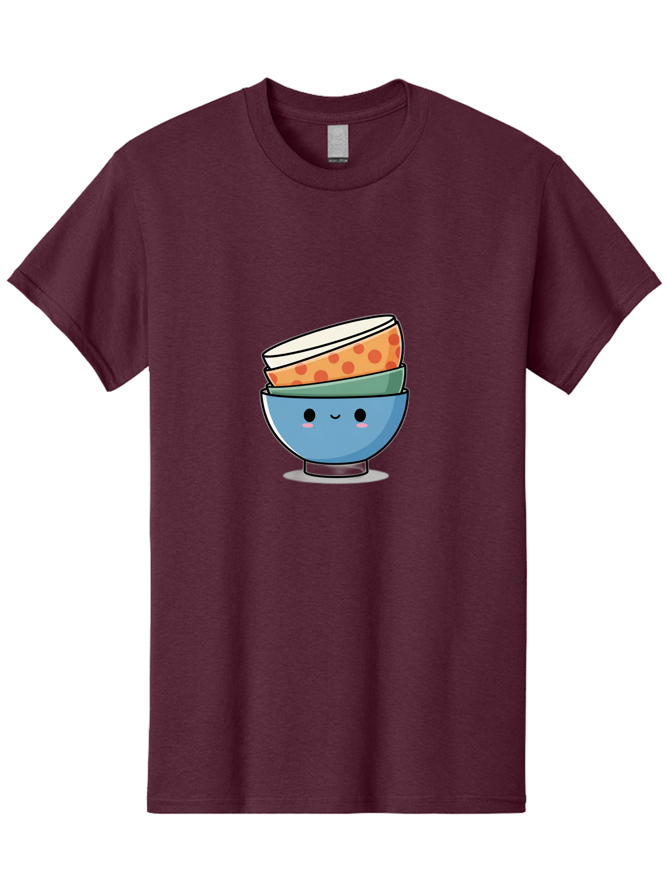 Stacked-Bowls Men'S Graphic Tee, 100% Cotton, Comfortable Casual Summer Wear, Machine Washable, Stacked Bowls, Cartoon Character, Kitchen Utensils, Tableware, Kawaii Art, Cute Illustration, Playful Design, Smiling Bowls, Colorful Pattern, Bab449