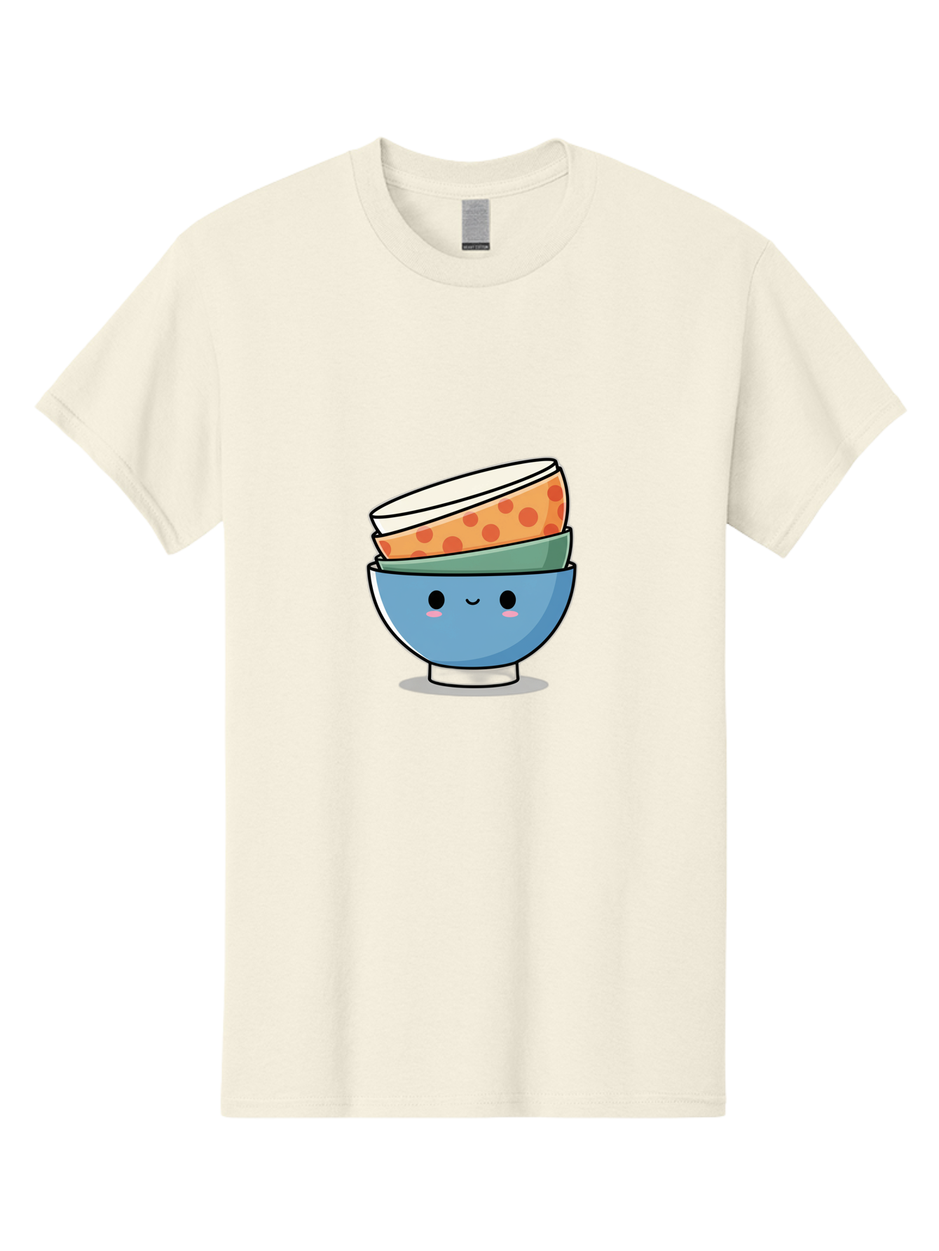 Stacked-Bowls Men'S Graphic Tee, 100% Cotton, Comfortable Casual Summer Wear, Machine Washable, Stacked Bowls, Cartoon Character, Kitchen Utensils, Tableware, Kawaii Art, Cute Illustration, Playful Design, Smiling Bowls, Colorful Pattern, Bab449