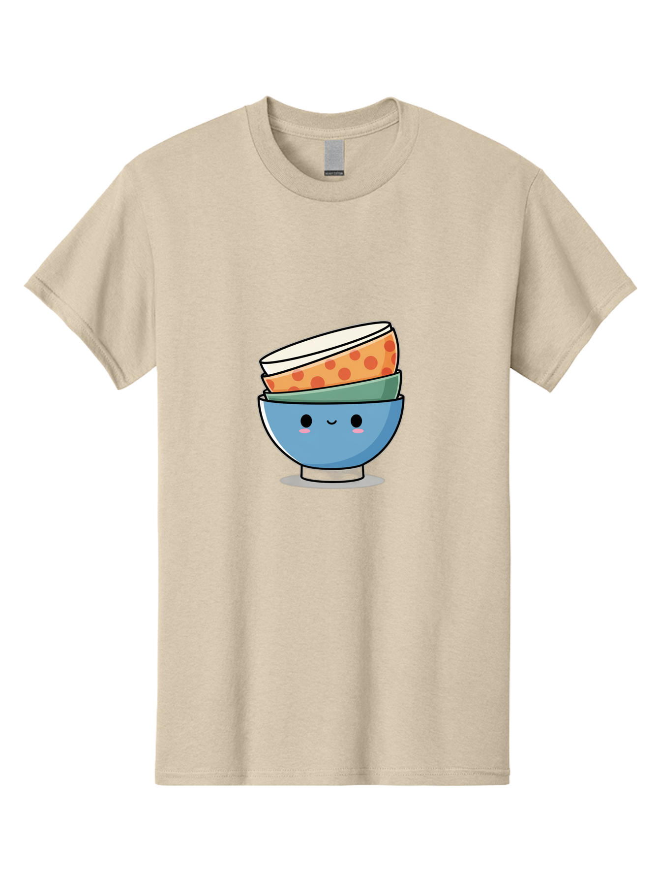 Stacked-Bowls Men'S Graphic Tee, 100% Cotton, Comfortable Casual Summer Wear, Machine Washable, Stacked Bowls, Cartoon Character, Kitchen Utensils, Tableware, Kawaii Art, Cute Illustration, Playful Design, Smiling Bowls, Colorful Pattern, Bab449
