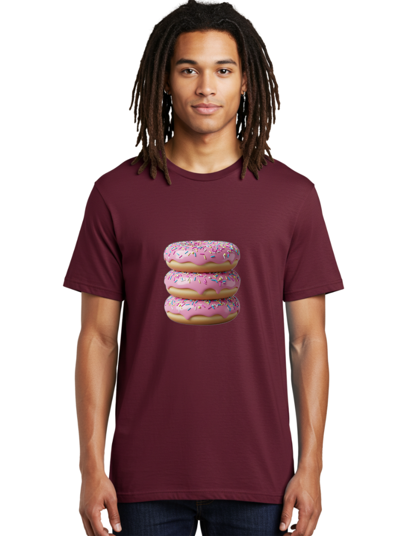 Stacked-Donuts Men'S Graphic Tee, 100% Cotton, Comfortable Casual Summer Wear, Machine Washable, Pink Frosted Donuts, Donuts With Sprinkles, Sweet Treats, Dessert Donuts, Colorful Donuts, Baked Goods, Tasty Pastries, Donut Stack, Sweet Tooth, Bab450