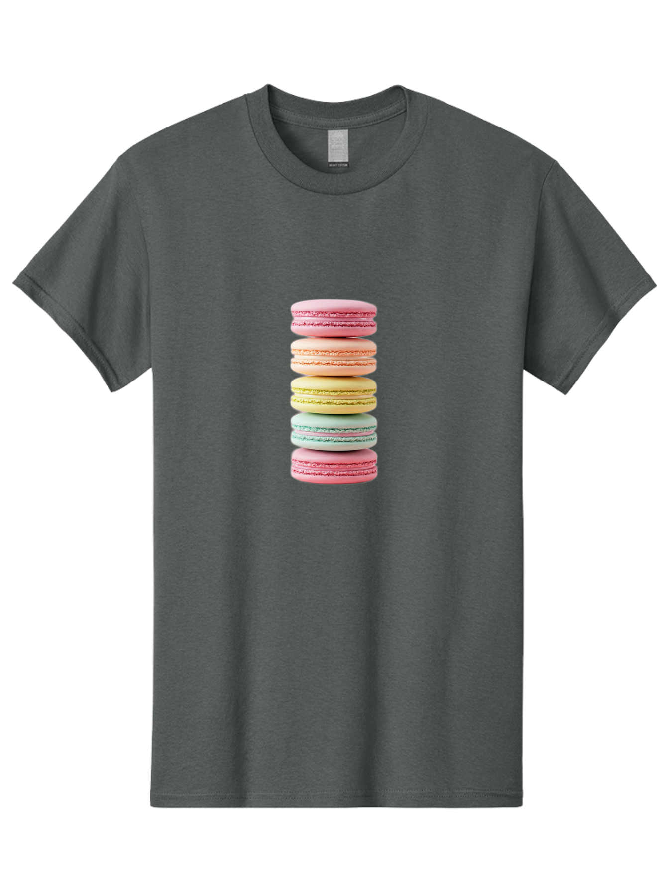 Stacked-Macarons-1 Men'S Graphic Tee, 100% Cotton, Comfortable Casual Summer Wear, Machine Washable, Colorful Macarons, Pastel Colors, Stacked Treats, Sweet Delights, Dessert Lovers, Macaron Tower, French Patisserie, Colorful Sweets, Bab451