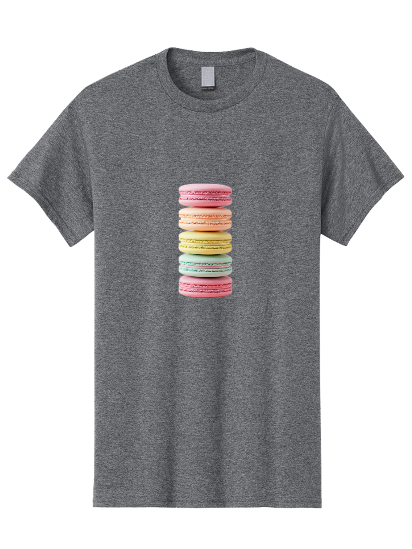 Stacked-Macarons-1 Men'S Graphic Tee, 100% Cotton, Comfortable Casual Summer Wear, Machine Washable, Colorful Macarons, Pastel Colors, Stacked Treats, Sweet Delights, Dessert Lovers, Macaron Tower, French Patisserie, Colorful Sweets, Bab451