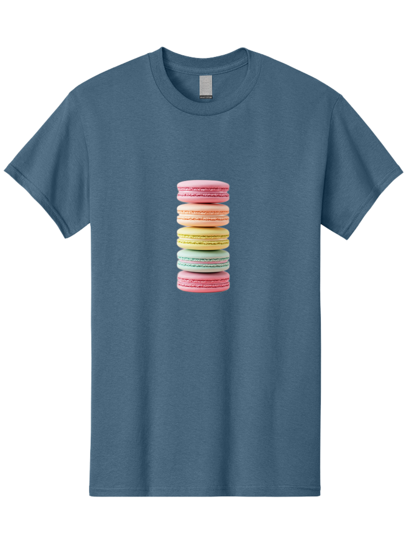 Stacked-Macarons-1 Men'S Graphic Tee, 100% Cotton, Comfortable Casual Summer Wear, Machine Washable, Colorful Macarons, Pastel Colors, Stacked Treats, Sweet Delights, Dessert Lovers, Macaron Tower, French Patisserie, Colorful Sweets, Bab451
