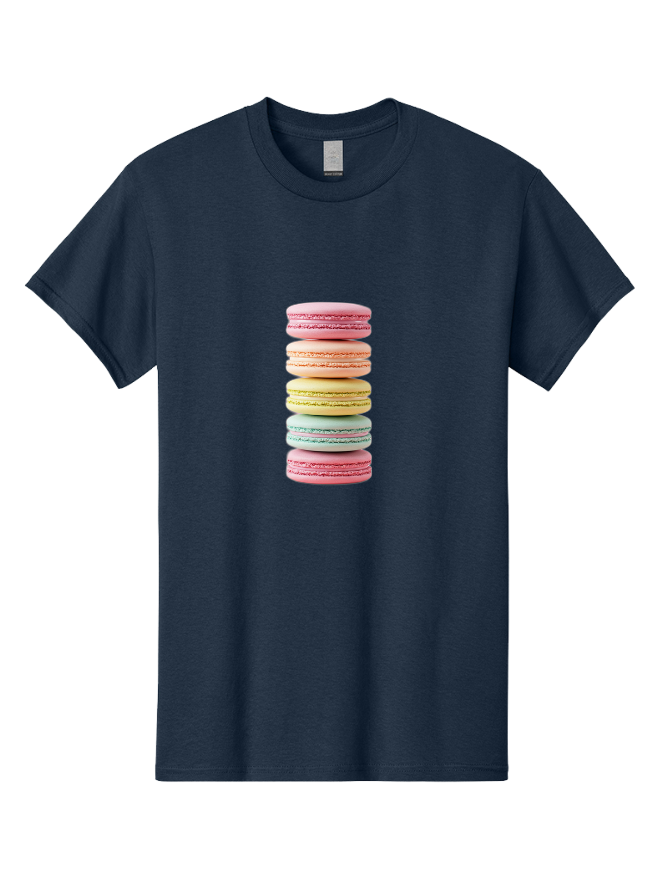 Stacked-Macarons-1 Men'S Graphic Tee, 100% Cotton, Comfortable Casual Summer Wear, Machine Washable, Colorful Macarons, Pastel Colors, Stacked Treats, Sweet Delights, Dessert Lovers, Macaron Tower, French Patisserie, Colorful Sweets, Bab451