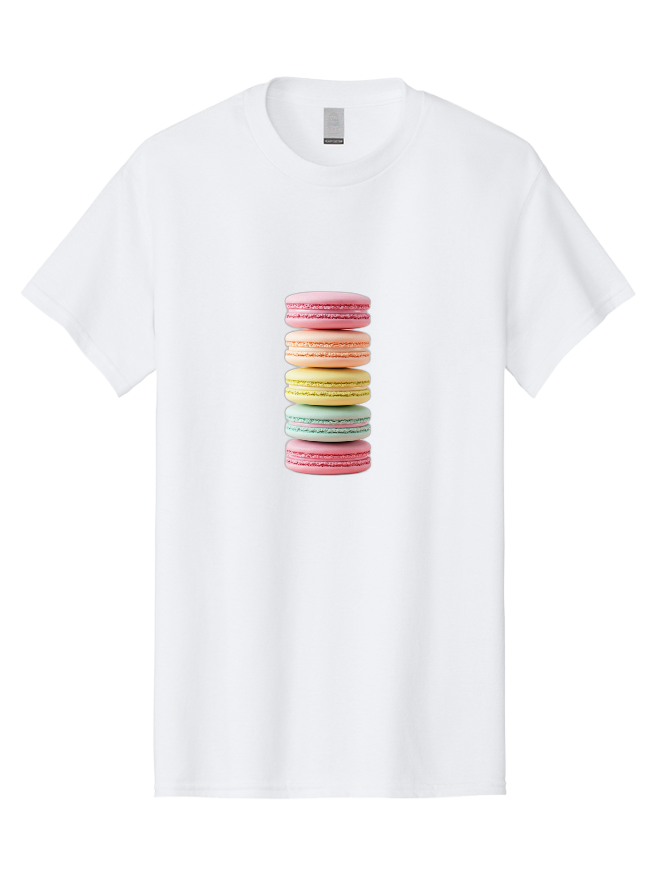 Stacked-Macarons-1 Men'S Graphic Tee, 100% Cotton, Comfortable Casual Summer Wear, Machine Washable, Colorful Macarons, Pastel Colors, Stacked Treats, Sweet Delights, Dessert Lovers, Macaron Tower, French Patisserie, Colorful Sweets, Bab451