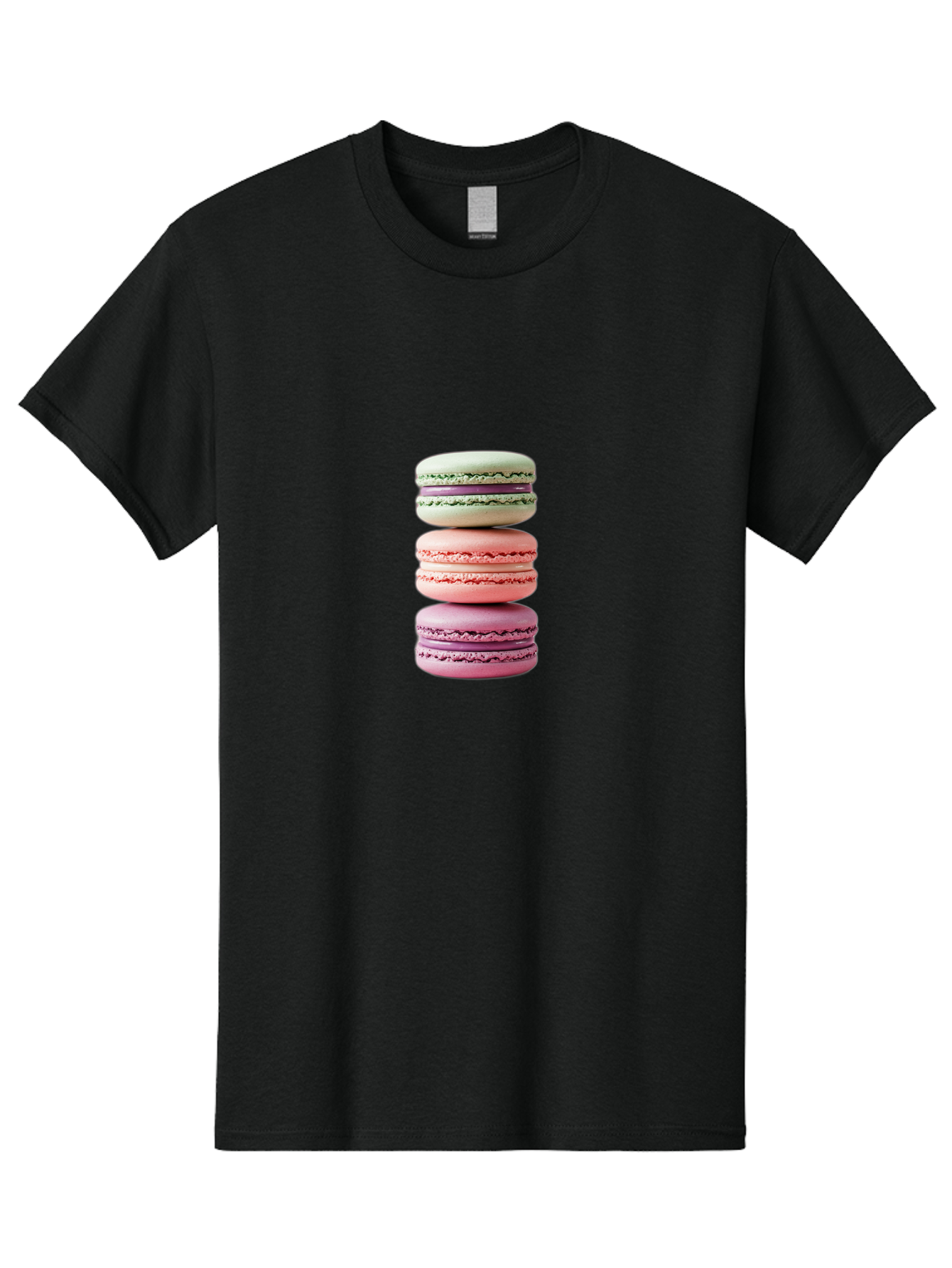 Stacked-Macarons-4 Men'S Graphic Tee, 100% Cotton, Comfortable Casual Summer Wear, Machine Washable, Pink And White Macarons, Stacked Macarons, Pastel Colors, French Desserts, Sweet Treats, Baked Goods, Delicate Texture, Creamy Filling Bab454