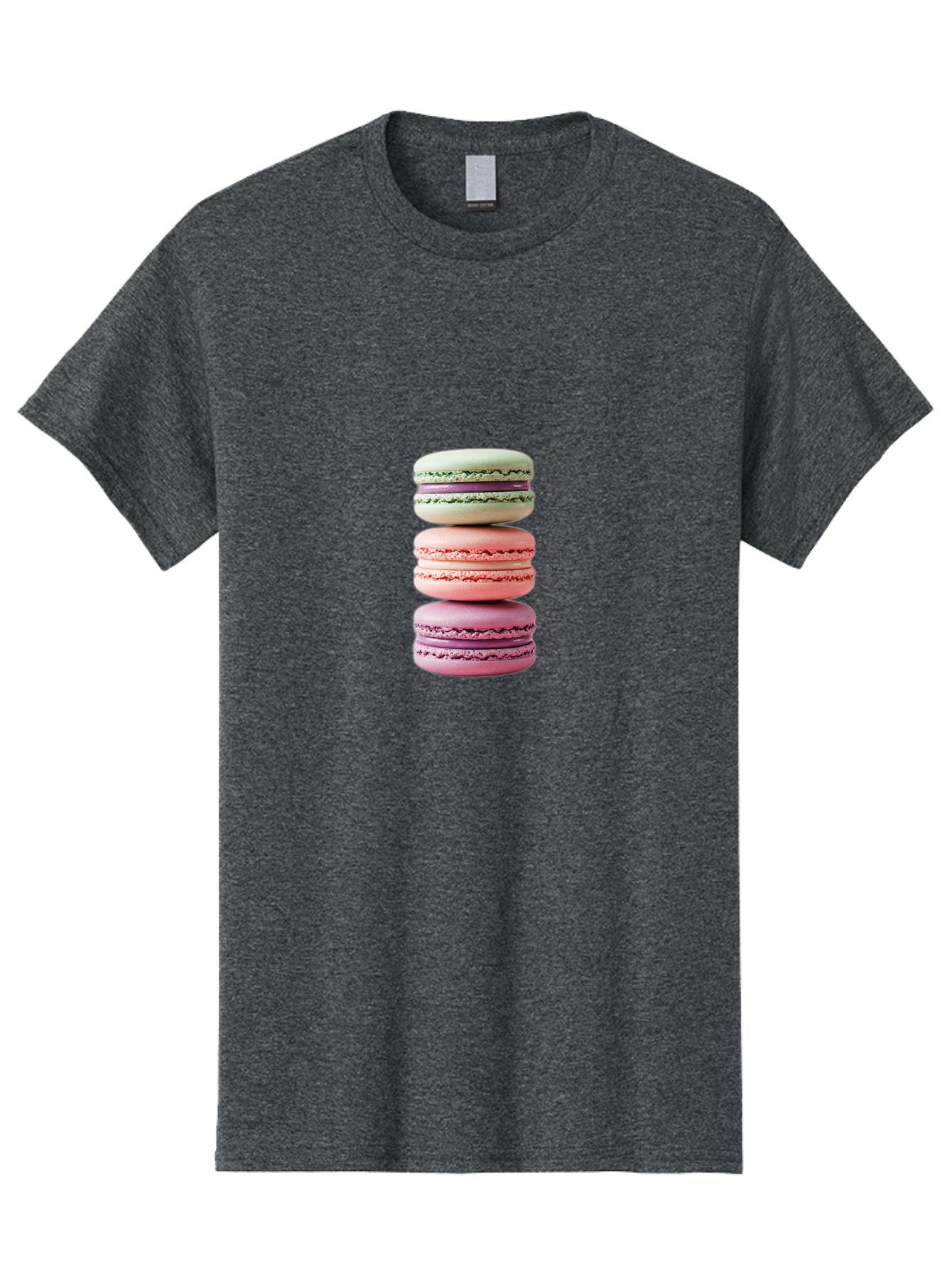Stacked-Macarons-4 Men'S Graphic Tee, 100% Cotton, Comfortable Casual Summer Wear, Machine Washable, Pink And White Macarons, Stacked Macarons, Pastel Colors, French Desserts, Sweet Treats, Baked Goods, Delicate Texture, Creamy Filling Bab454